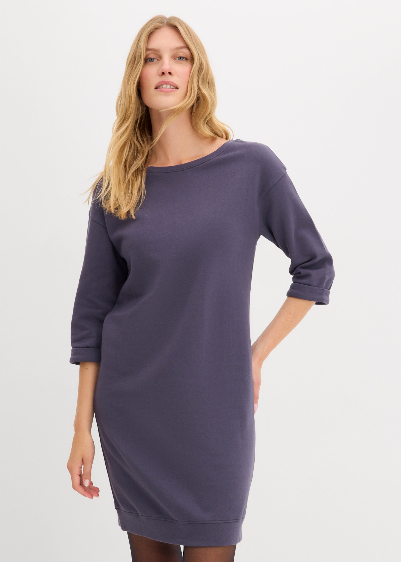 bonprix Robe en sweat »Sweatkleid« avec coupe ample, longueur genou, manches 3/4, uni, sans fermeture