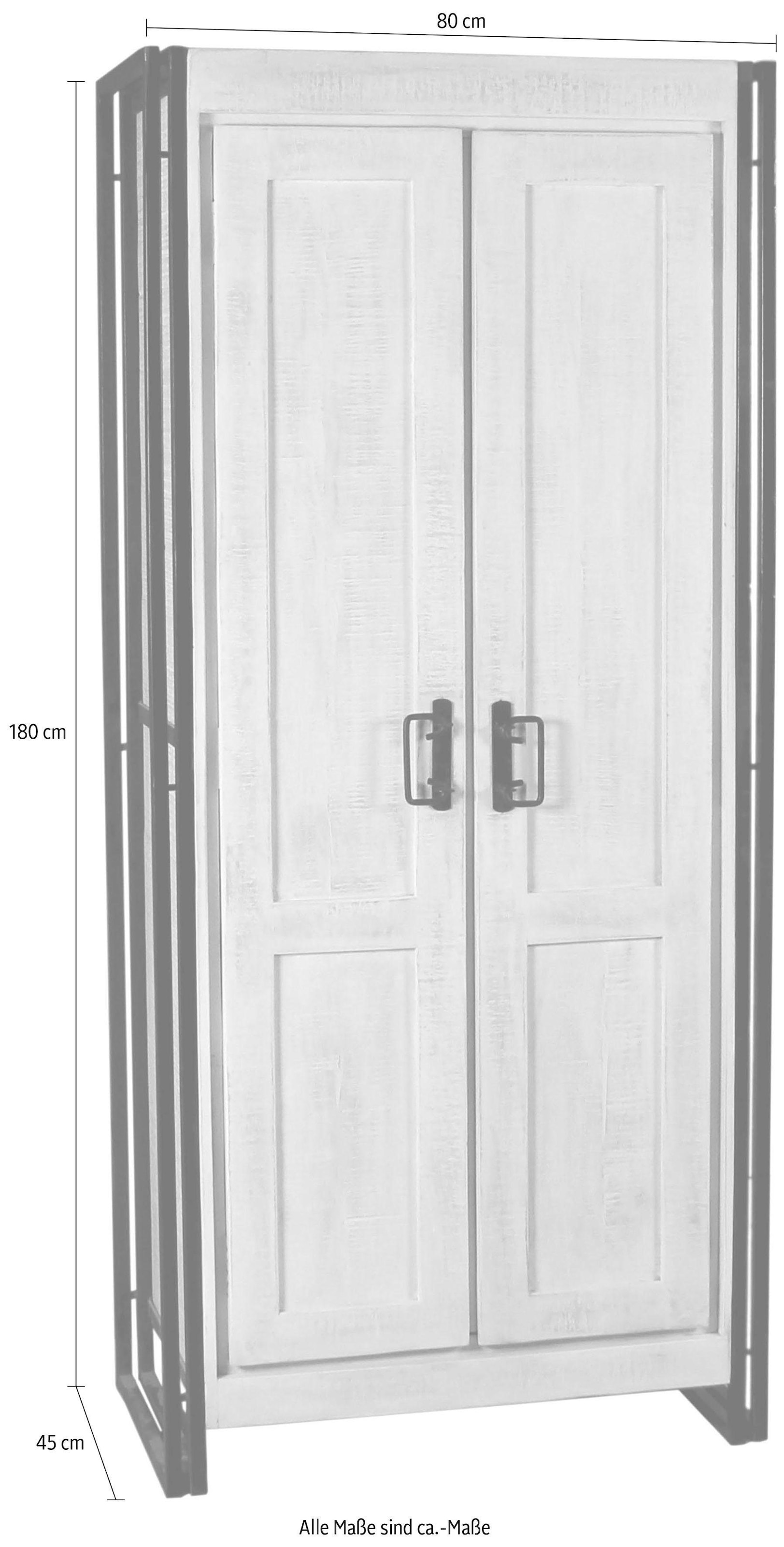 SIT Armoire vestiaire »CANE Mangoholz White Wash mit Altmetall-Akzenten« Look vintage avec effet blanchissant, métal ancien et traces d'usure