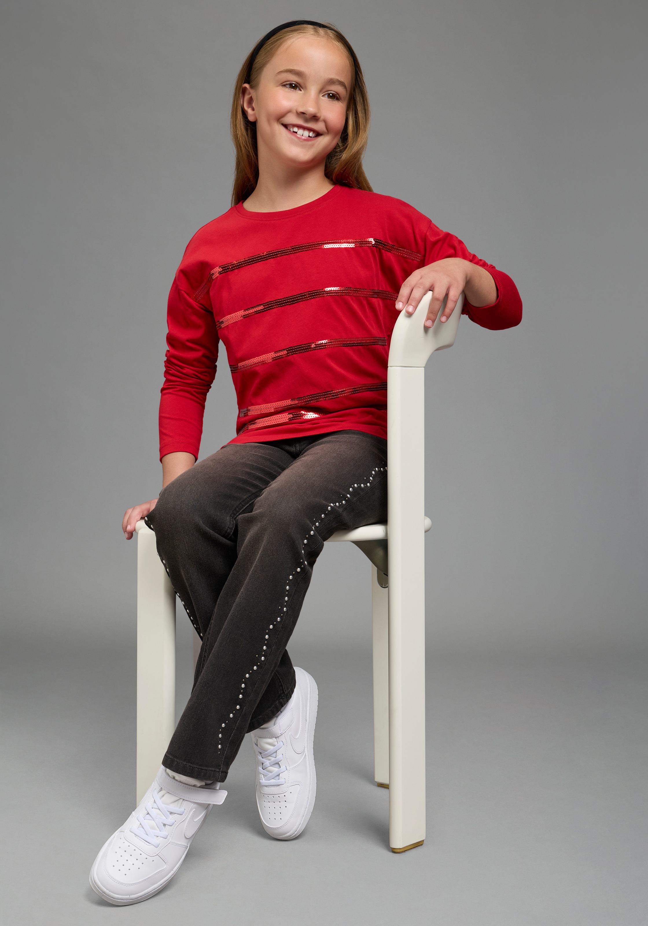 Bruno Banani T-shirt à manches longues »Shirt mit Paillettendetails für Mädchen« pour adolescents, t-shirt manches longues avec paillettes