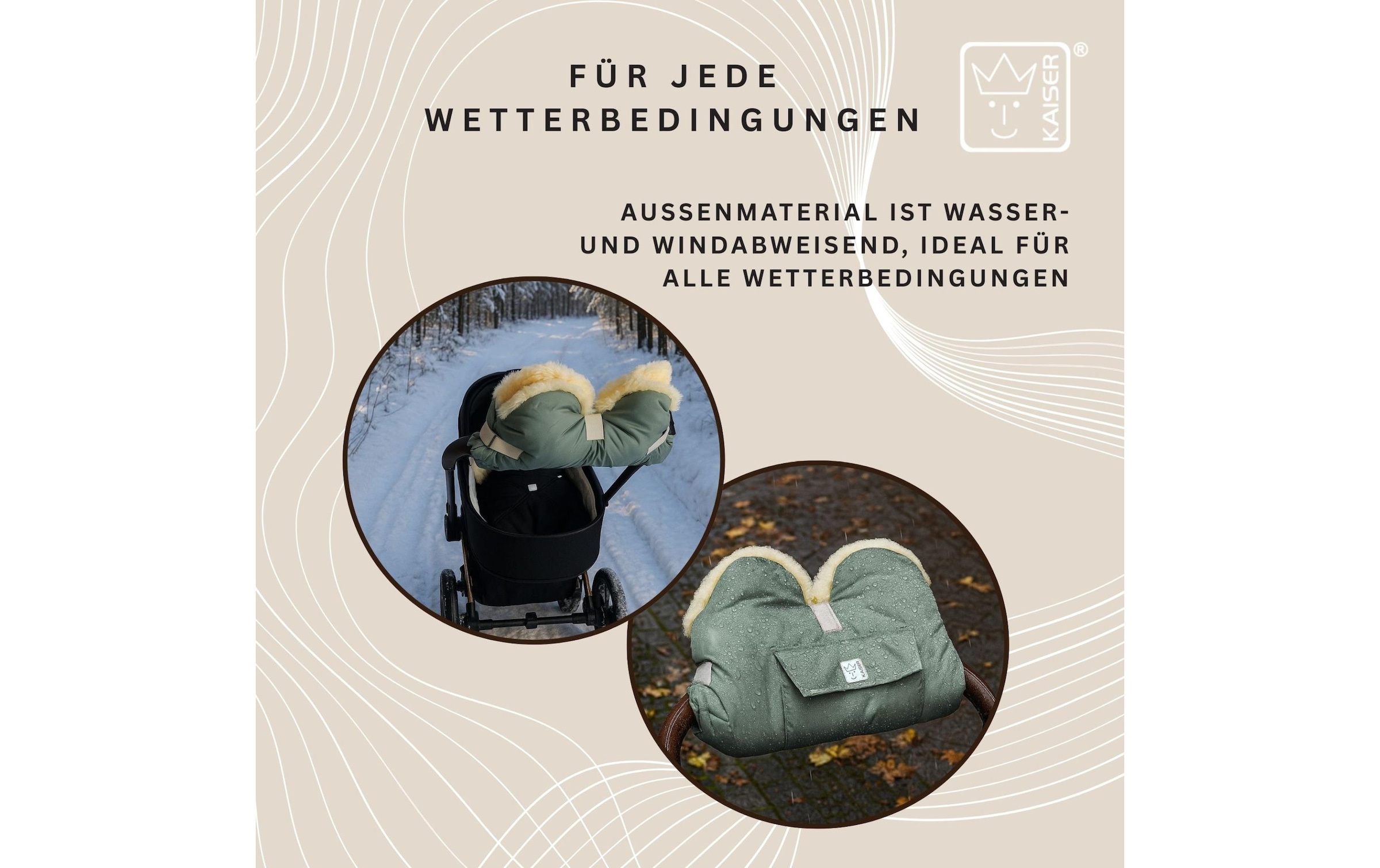 Kaiser Chauffe-mains pour poussette »Lammfell Big Salbei« Handwärmer für den Kinderwagen