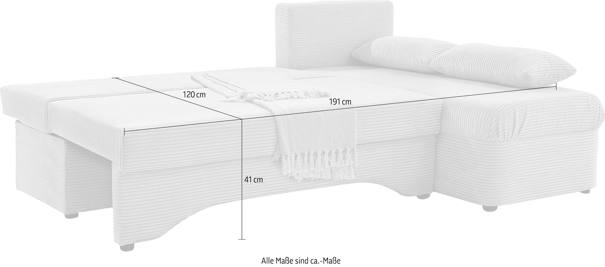 Jockenhöfer Gruppe Ecksofa »L-Form, B: 191 cm« mit Bettfunktion & Bettkasten