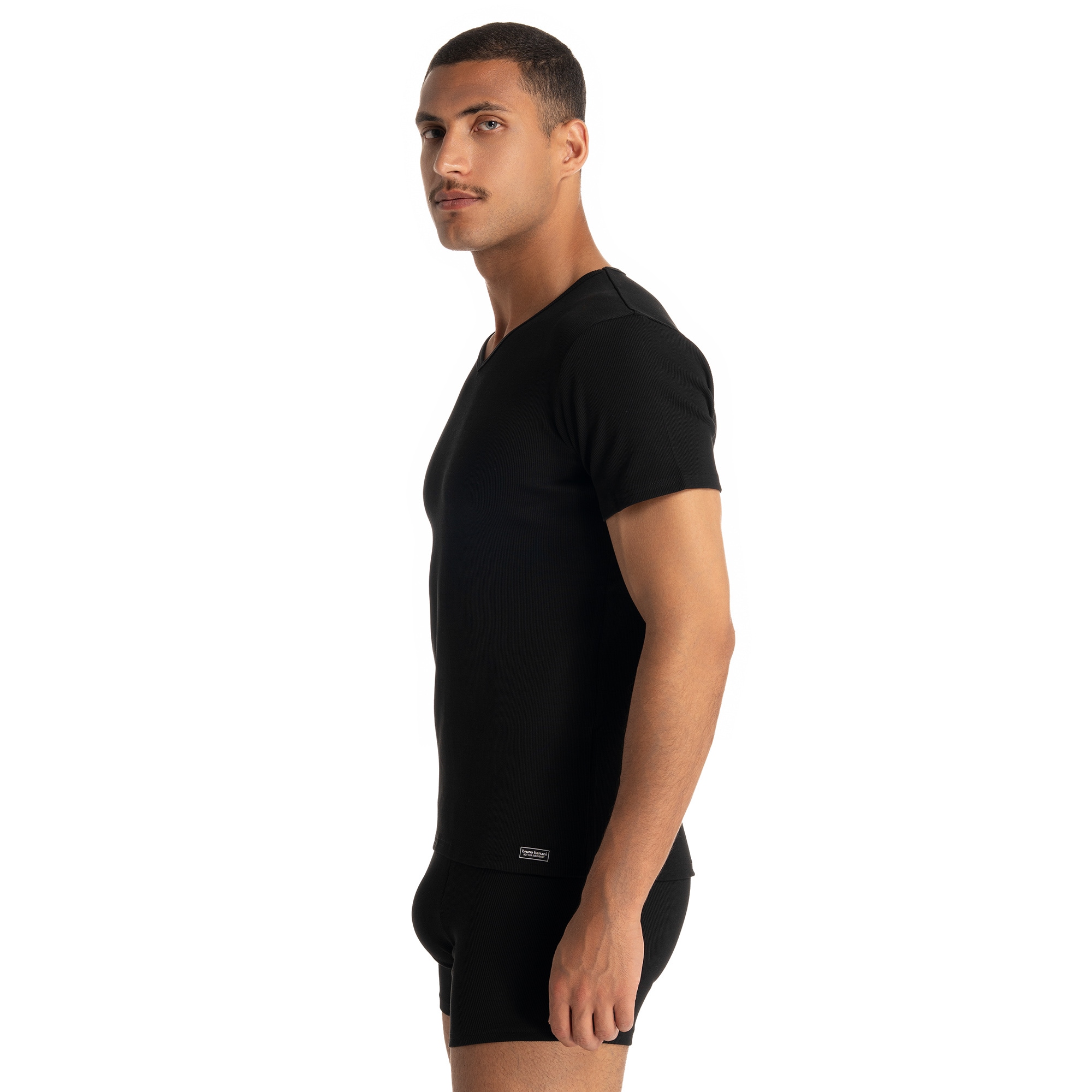 Bruno Banani T-shirt en V »FINE RIB« Feinripp, Kurzarm, V-Neck, Cotton-Mix