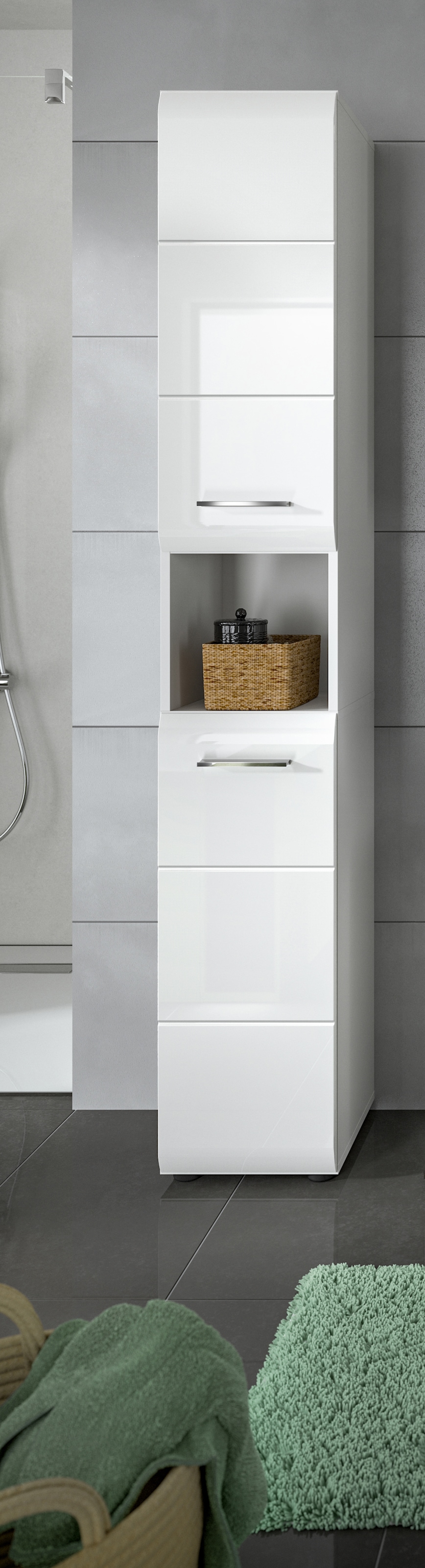 INOSIGN Armoire de rangement 1 cuis tlg. Florenz, Hochschrank, Weiss Hochglanz Tiefzieh, 185 cm hoch, Bad