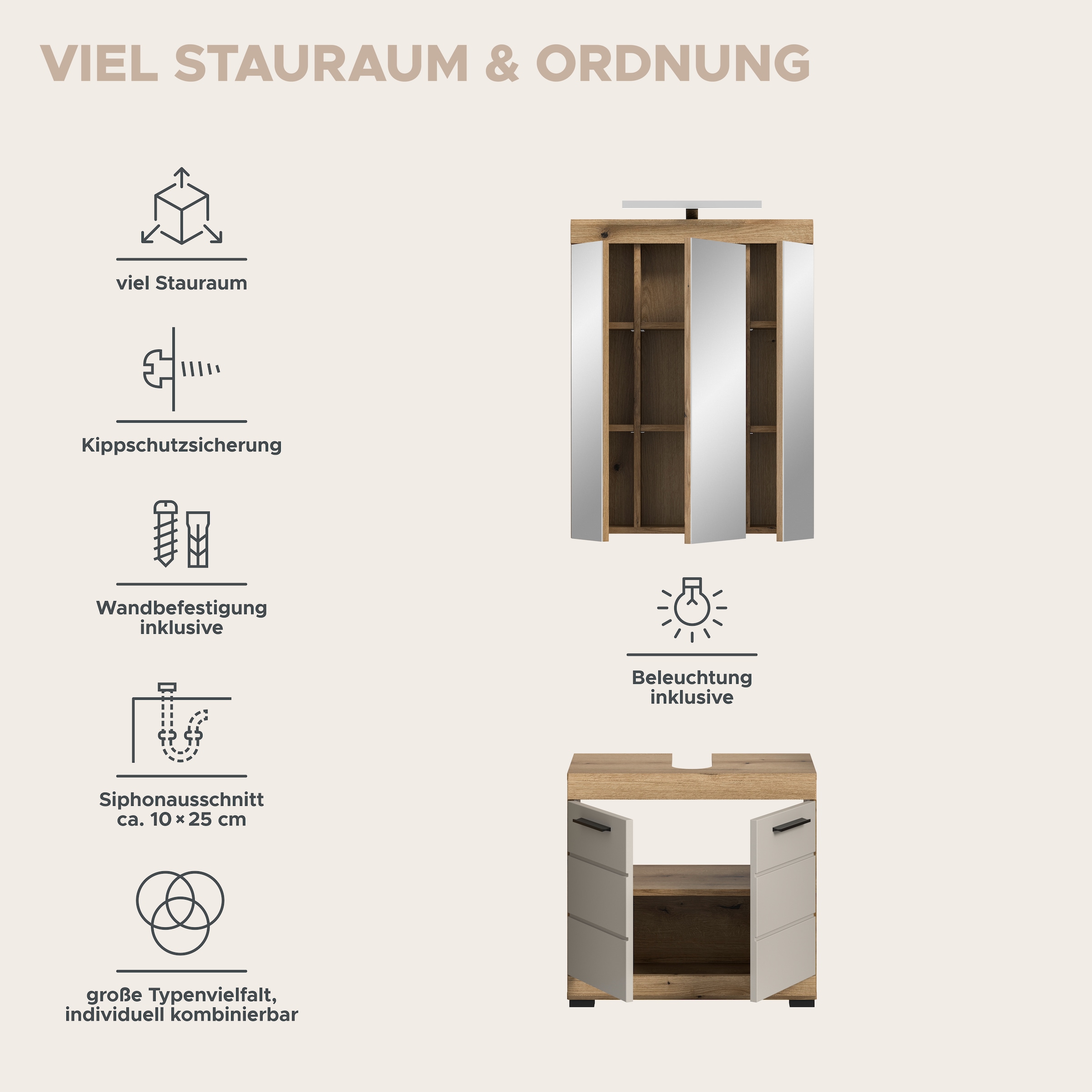 welltime Badmöbel-Set »Siena, 2 teilig, inklusive LED Beleuchtung, bestehend aus:« Set, TOPSELLER!, 