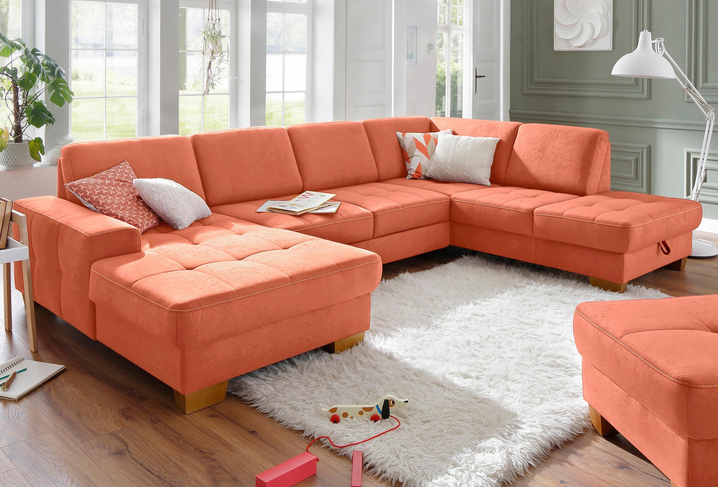 Home affaire Paysage de salon »Puccini U-Form« avec ressort, réglage de la profondeur d'assise, couture contrastée