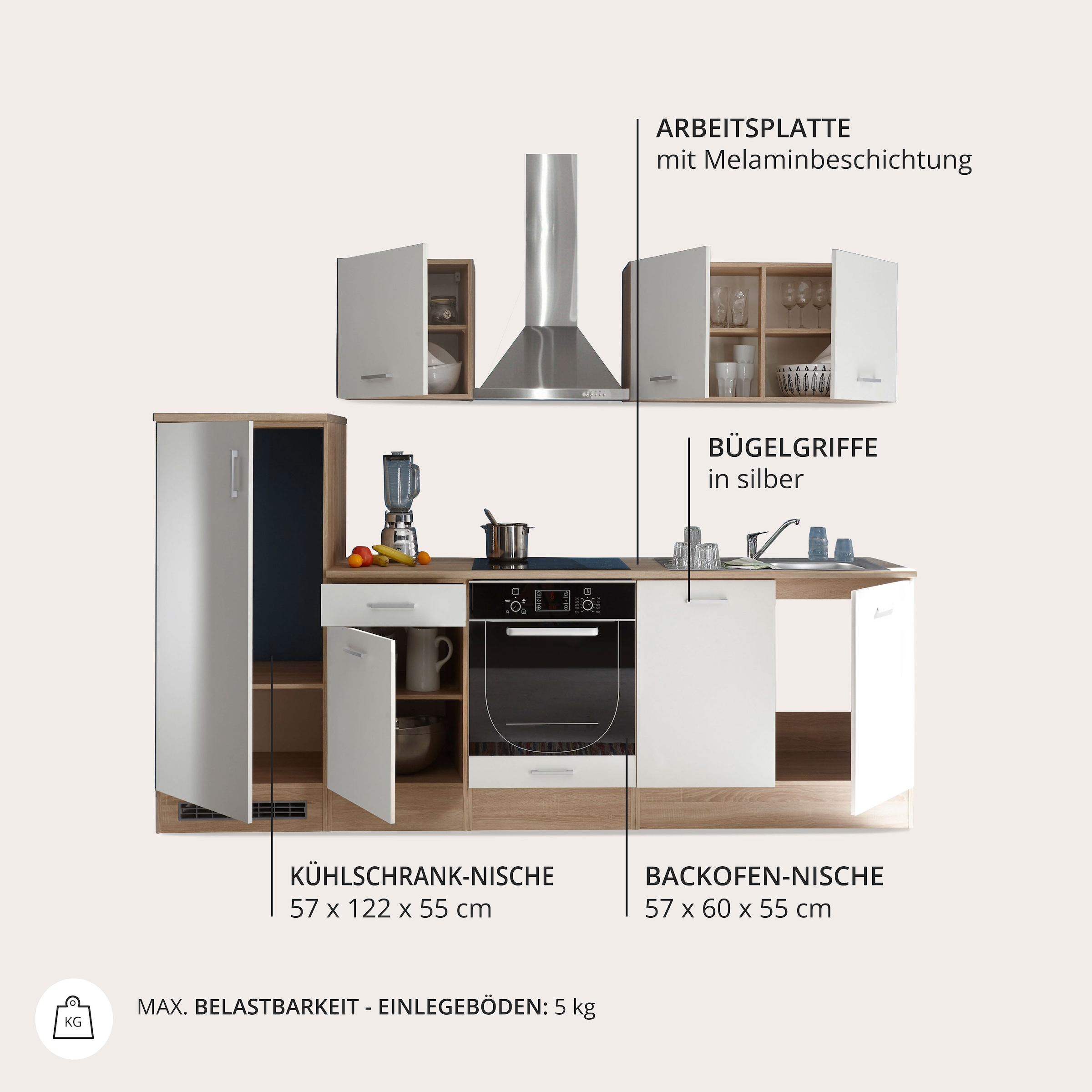 BASIC by Balculina Küchenzeile »Andy« Breite 270 cm, wahlweise mit E-Geräten