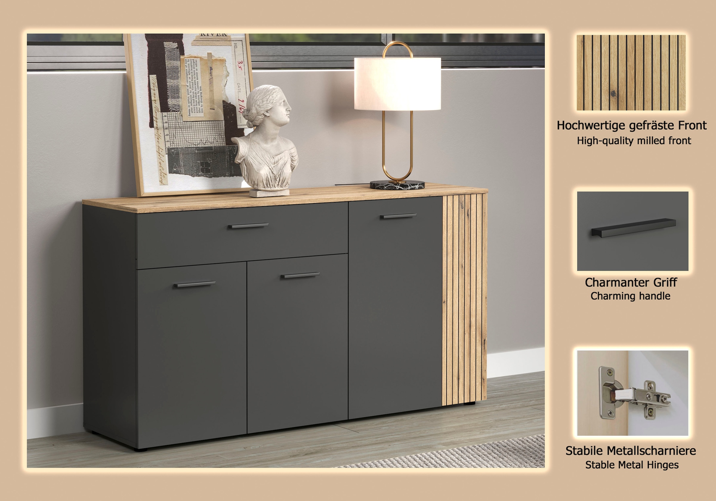 Home affaire Buffet »Estepona« 1 cuis tlg. commode, aspect panneau acoustique ; largeur 150 cm