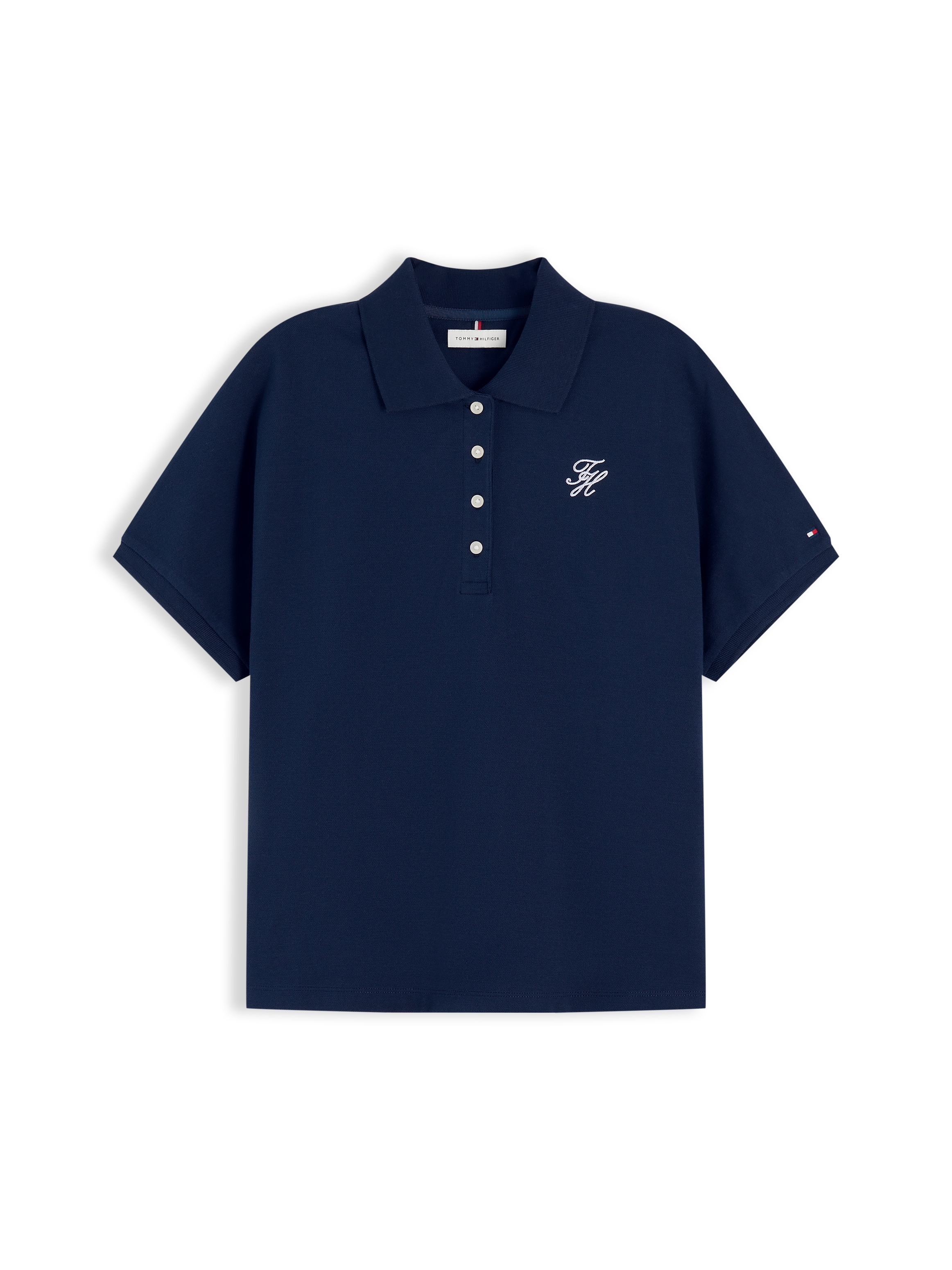 Tommy Hilfiger Polo »TH SCRIPT MODERN SS POLO« mélange de coton, col polo, patte de boutonnage courte
