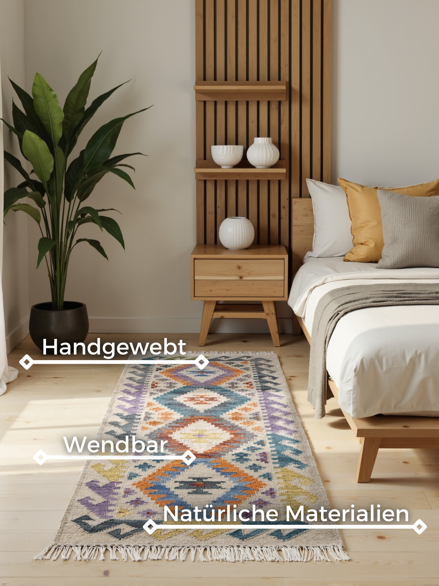 HANSE Home Teppich »Kelim Oasis« rechteckig 3 mm Höhe Wolle, Baumwolle, Natur, Handgewebt, orientalisch, Boho, traditionell