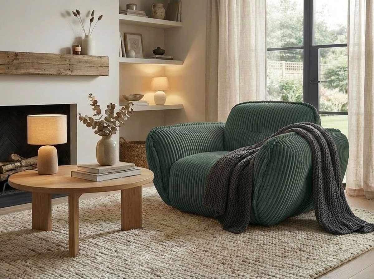 TRENDMANUFAKTUR Sessel »Be Fluffy, mit Rundumbezug, moderner breiter Kedernaht« mit softem Sitzkomfort, in hochwertigem Breitcord mit weicher Haptik