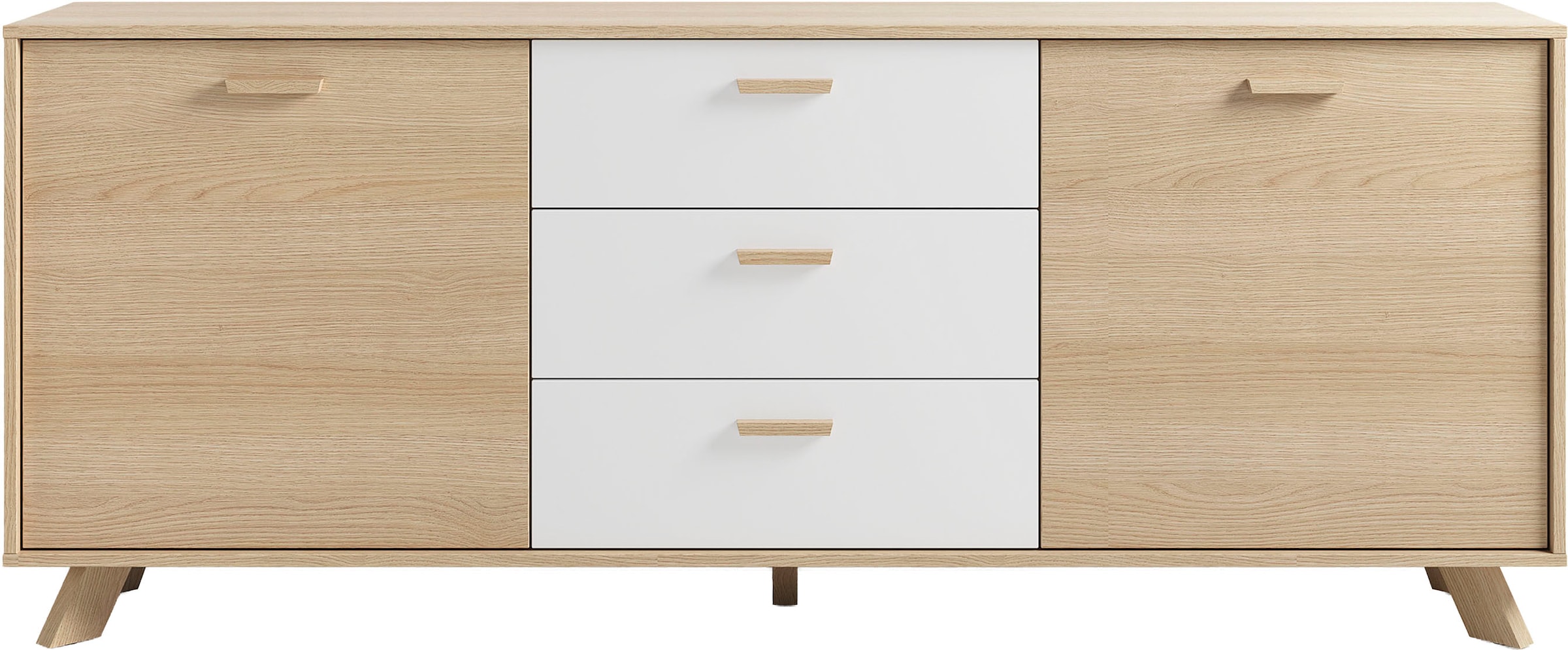 byLIVING Sideboard »Bastian« 1 Stk. tlg. mit massiven Holzfüssen und Griffen, natürlicher Eichenlook, 180cm