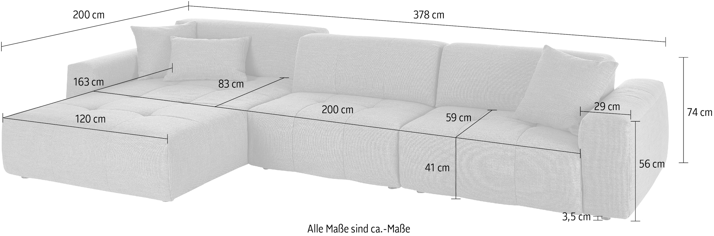 3C Candy Canapé d'angle »Yoshy mit Komfortfunktionen, modern und bequem, L-Form« Deux profondeurs d'assise différentes grâce au dossier réglable