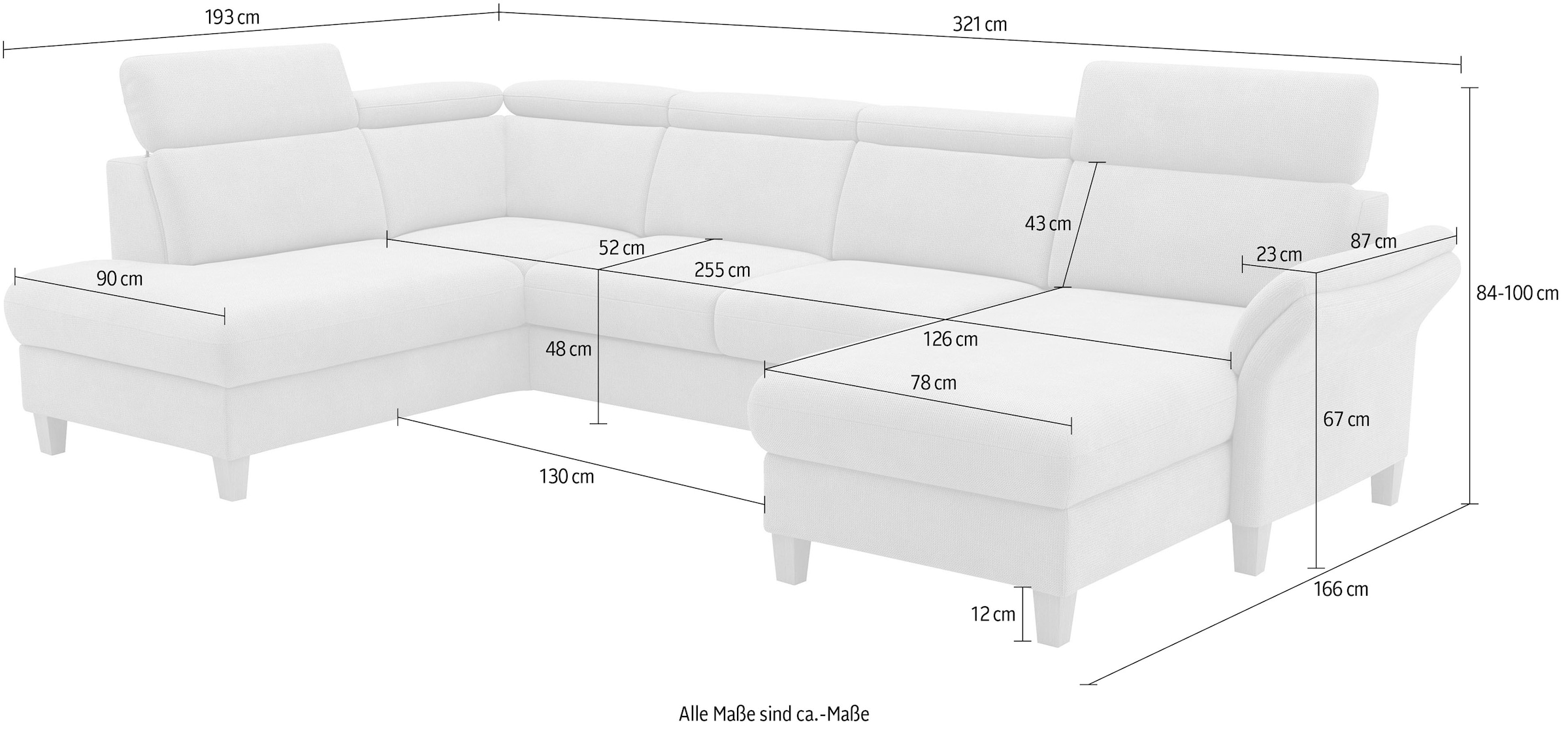Home affaire Paysage de salon »Glendale, U-Form« inkl. Kopfteilverstellung, wahlweise mit Vorziehsitz und Bettkasten
