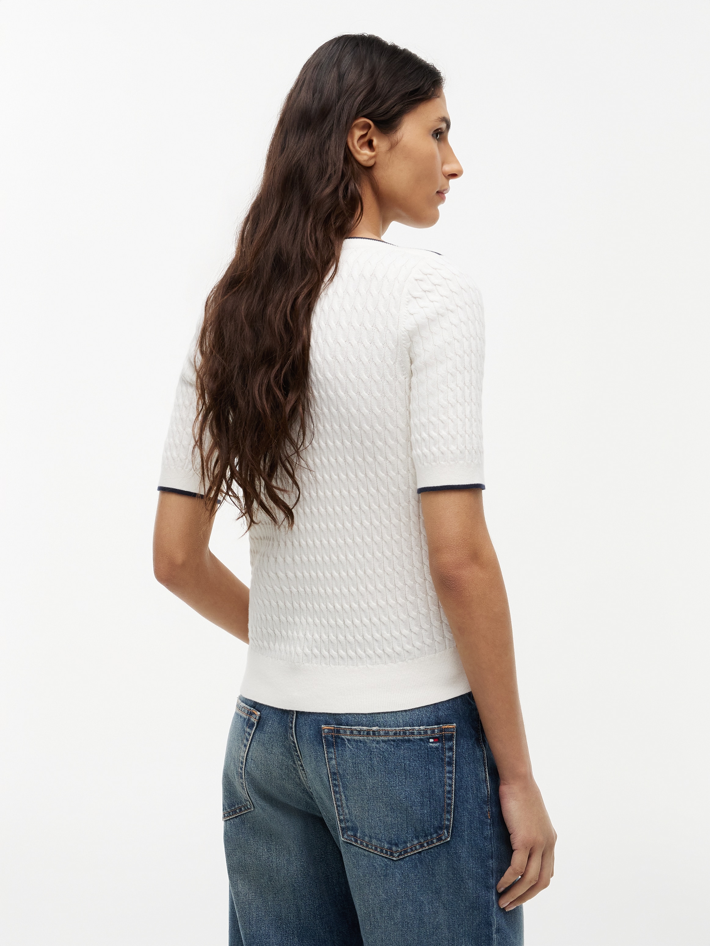 Tommy Hilfiger Pull à manches courtes »FINE GG CABLE BOAT NK S/S« Baumwolle, mit Zopfstrickmuster