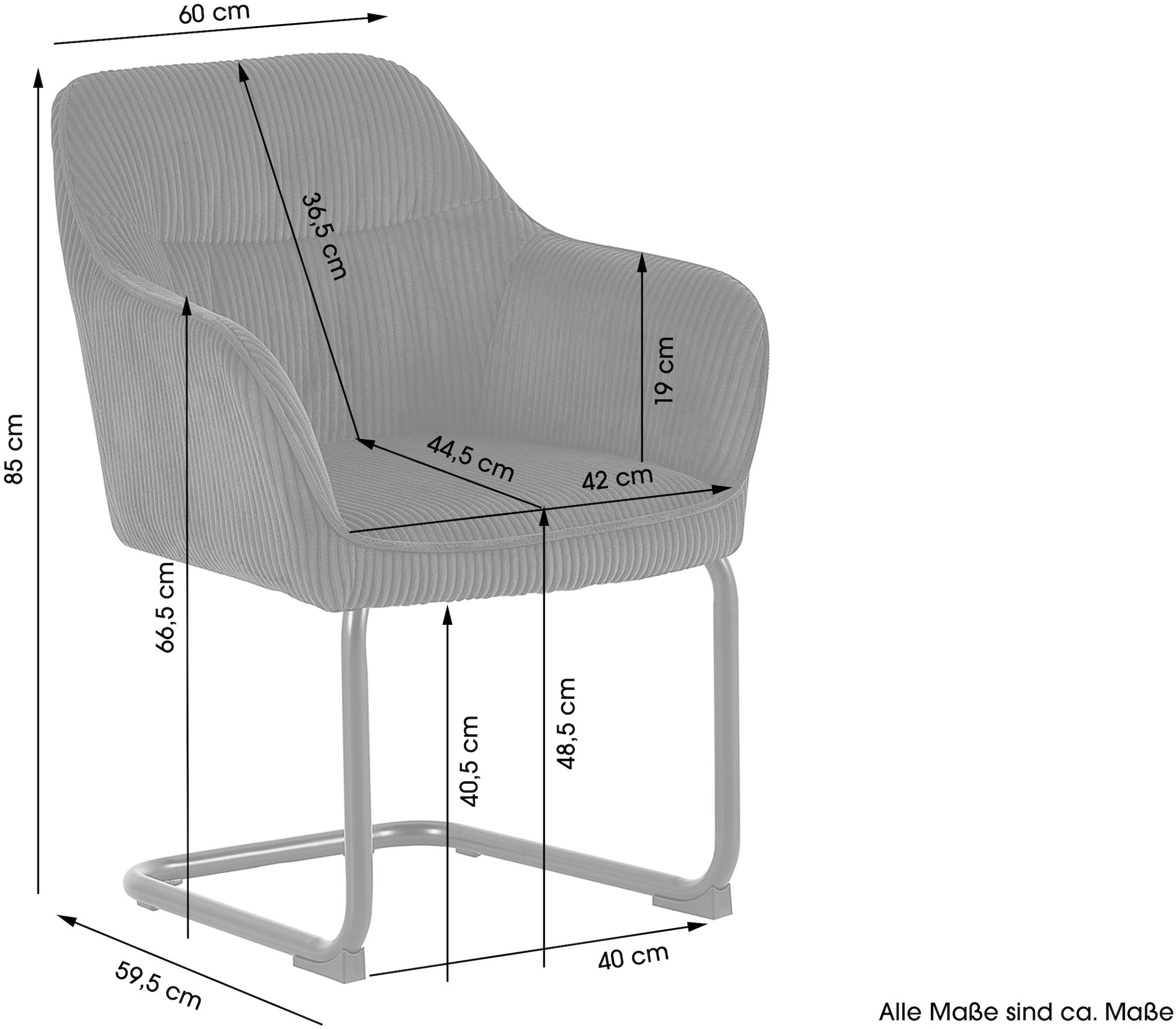 byLIVING Chaise cantilever »ELBA« (Ensemble) 2 cuisGrob-Cord, 110 kg, 180° drehbar Rückholfunktion, Schwingstuhlgestell