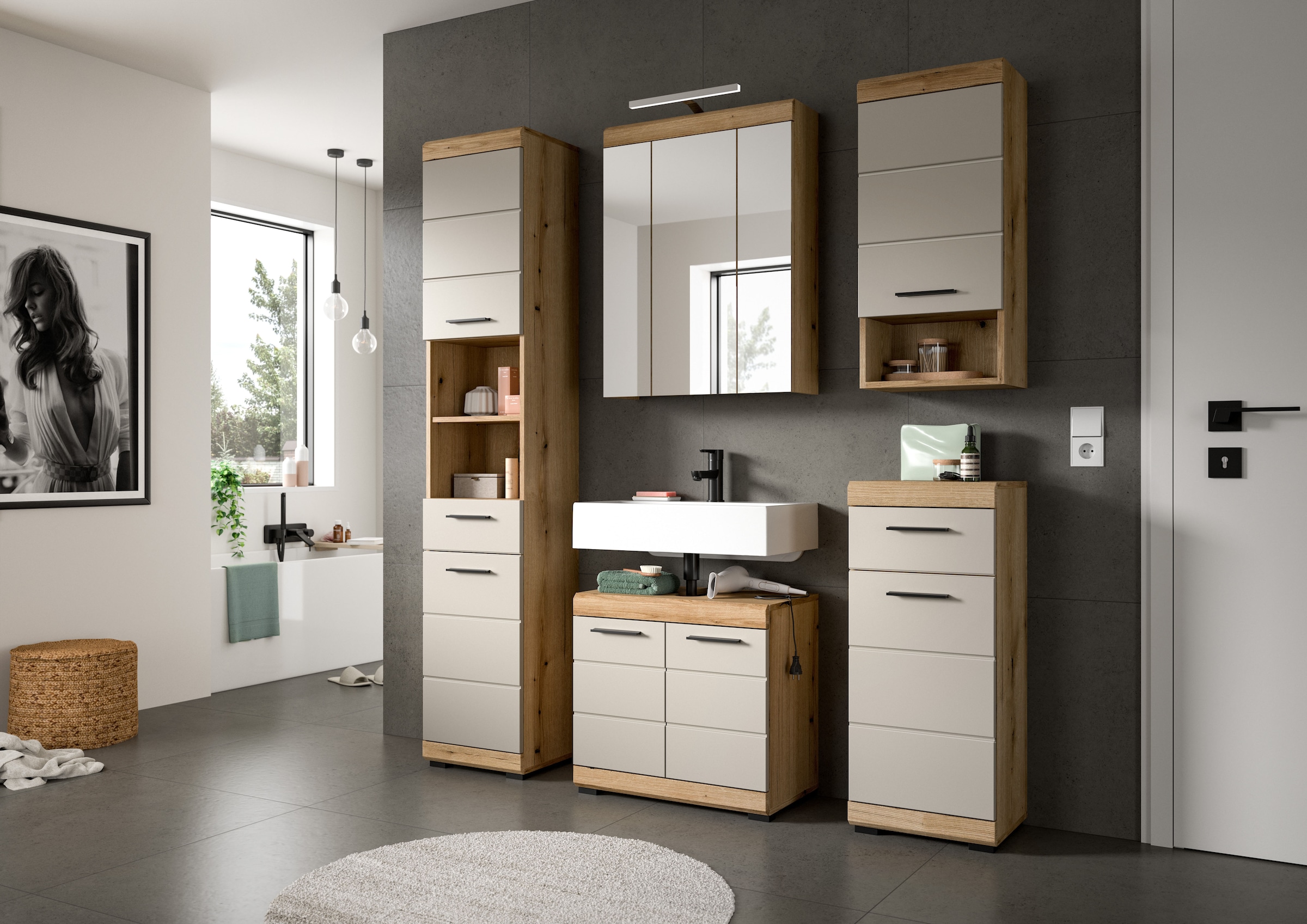 welltime Badmöbel-Set »Siena, 5 teilig, inklusive LED Beleuchtung, bestehend aus:« Set, TOPSELLER!, 5 Stk. tlg.