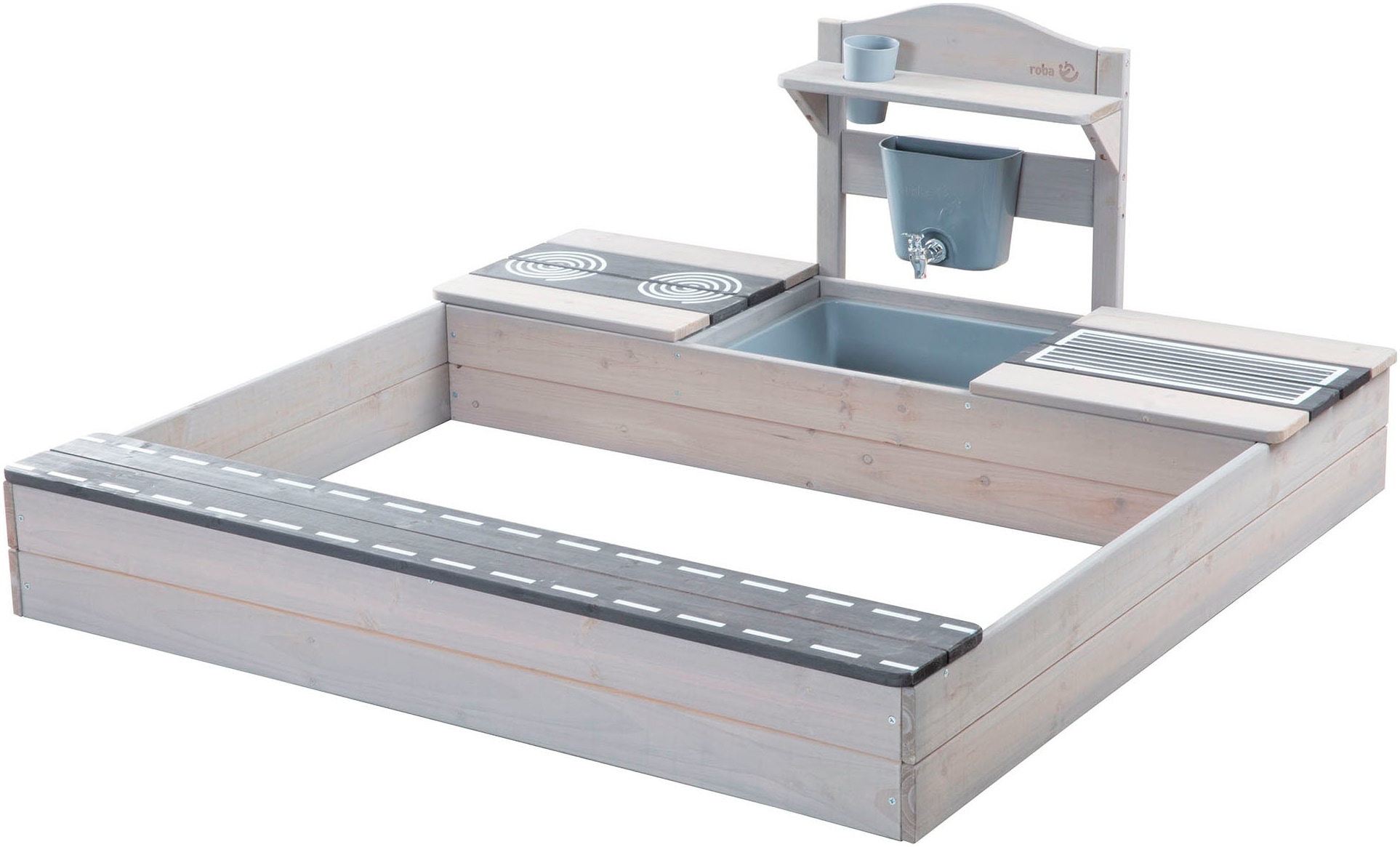 roba® Bac à sable »117 x 118 x 54 cm, mit Matschküche, grau« FSC® - schützt Wald