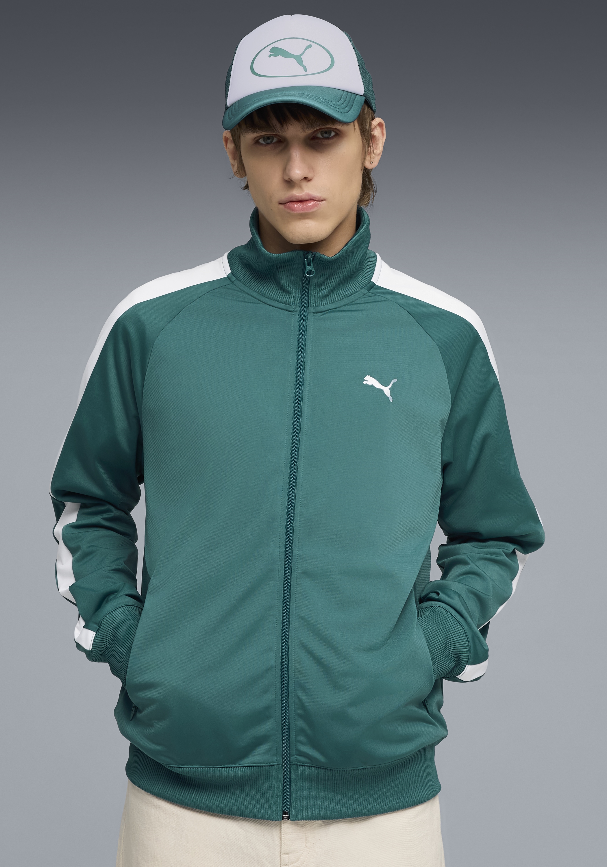 PUMA Veste d'entraînement »T7 FOUNDATION POLY TRACK JACKET« ohne Kapuze ohne Kapuze, mit Reissverschlusstasche, Regular Fit