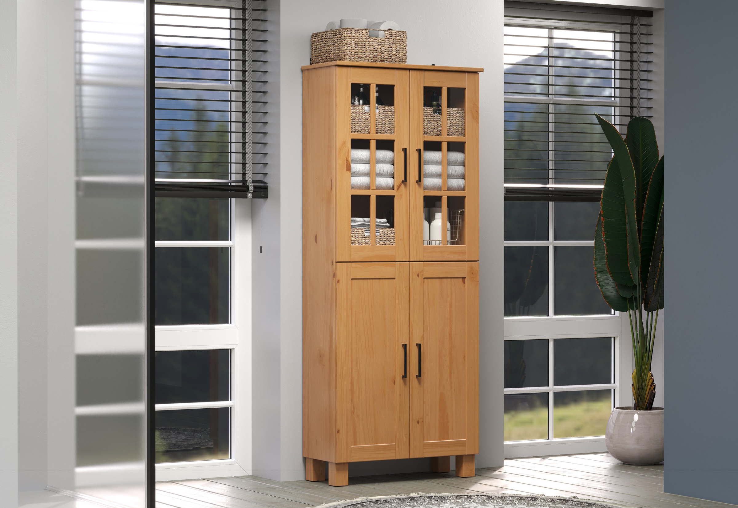 welltime Armoire haute »Ulea« 1 cuis tlg. Breiter Badschrank aus Massivholz - Masse (B/T/H) 70/30/170 cm