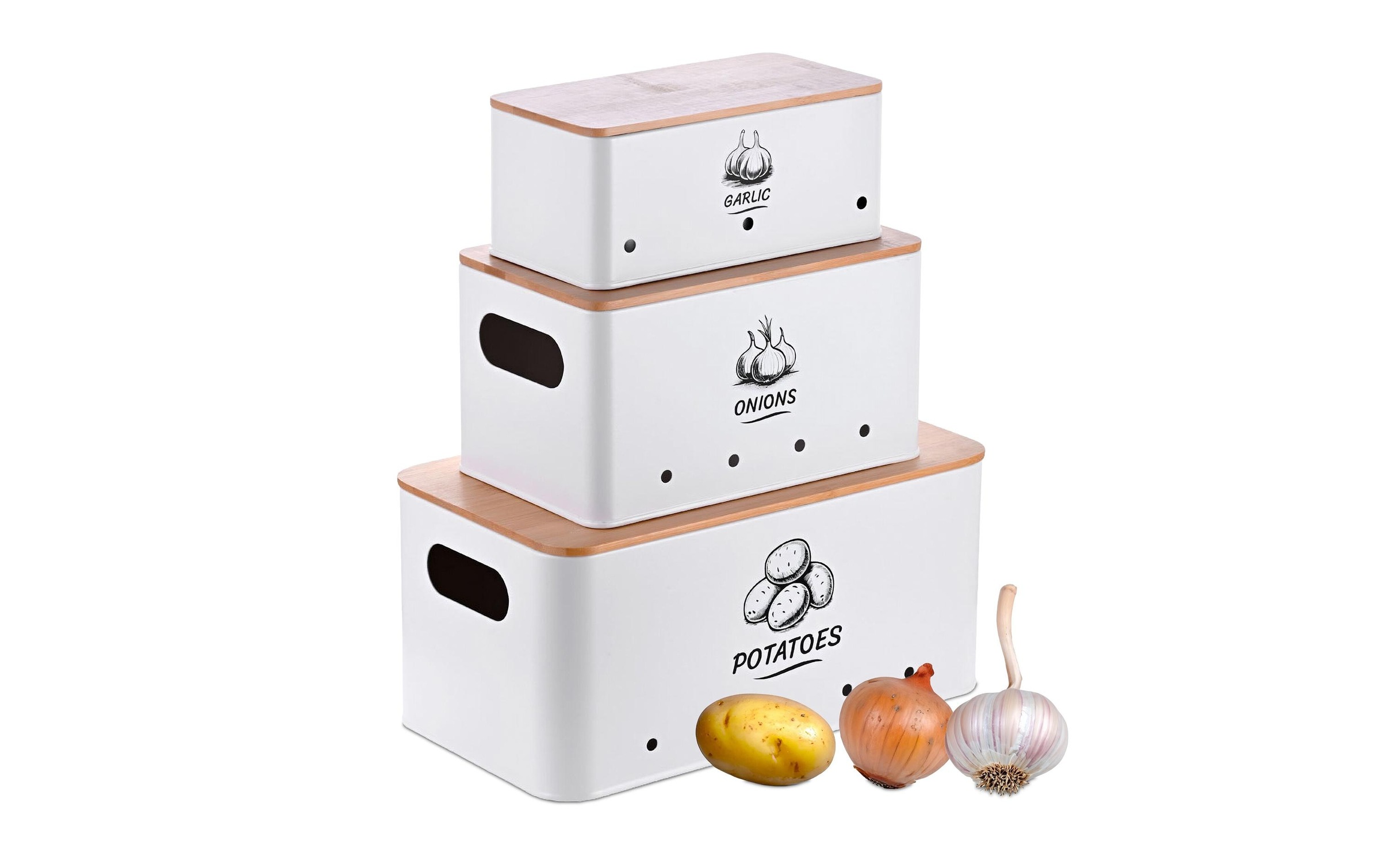 relaxdays Boîte de rangement »3er Set Bambusdeckel eckig«
