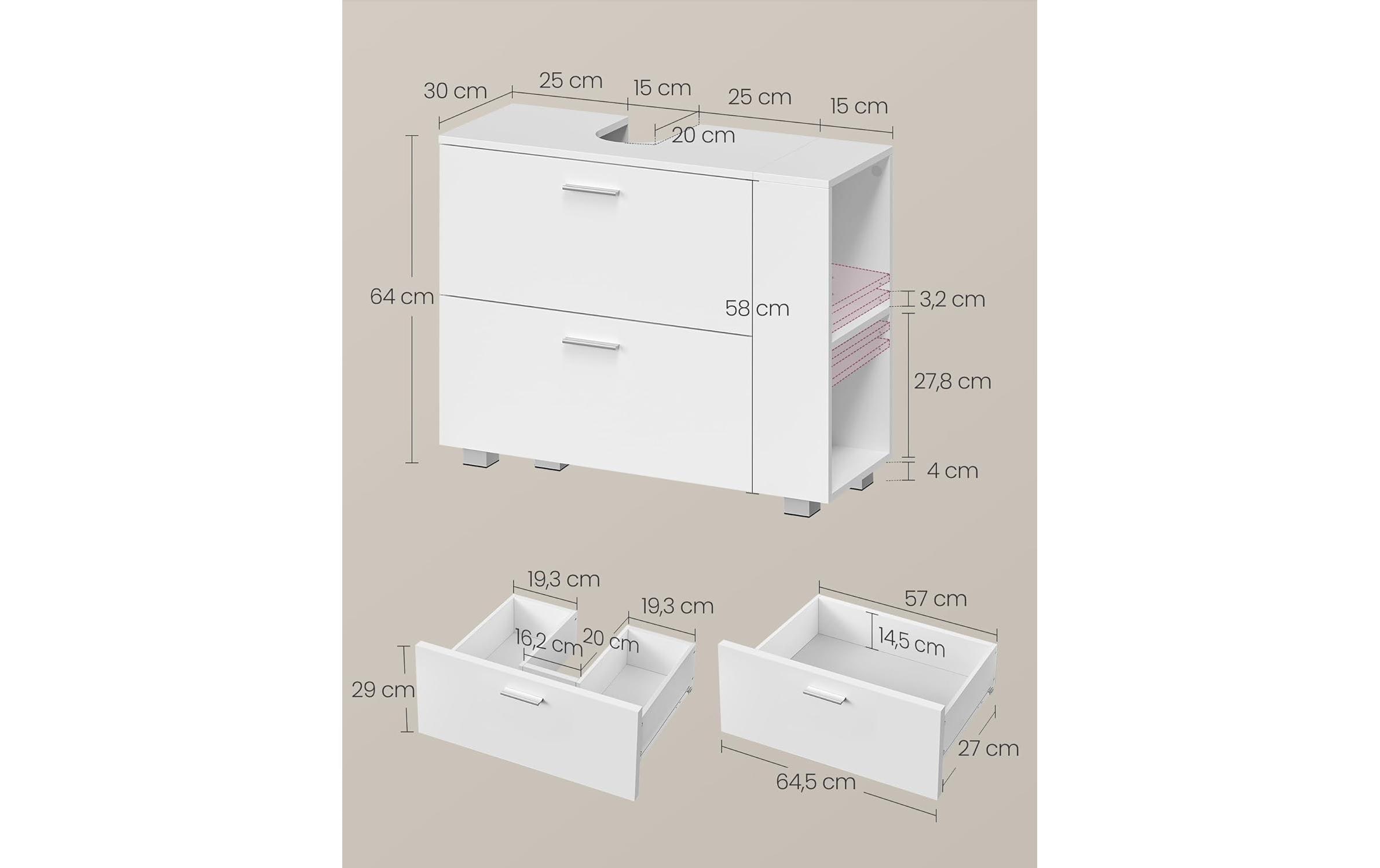 VASAGLE Waschbeckenunterschrank »mit Fächern 80 x 64 cm«