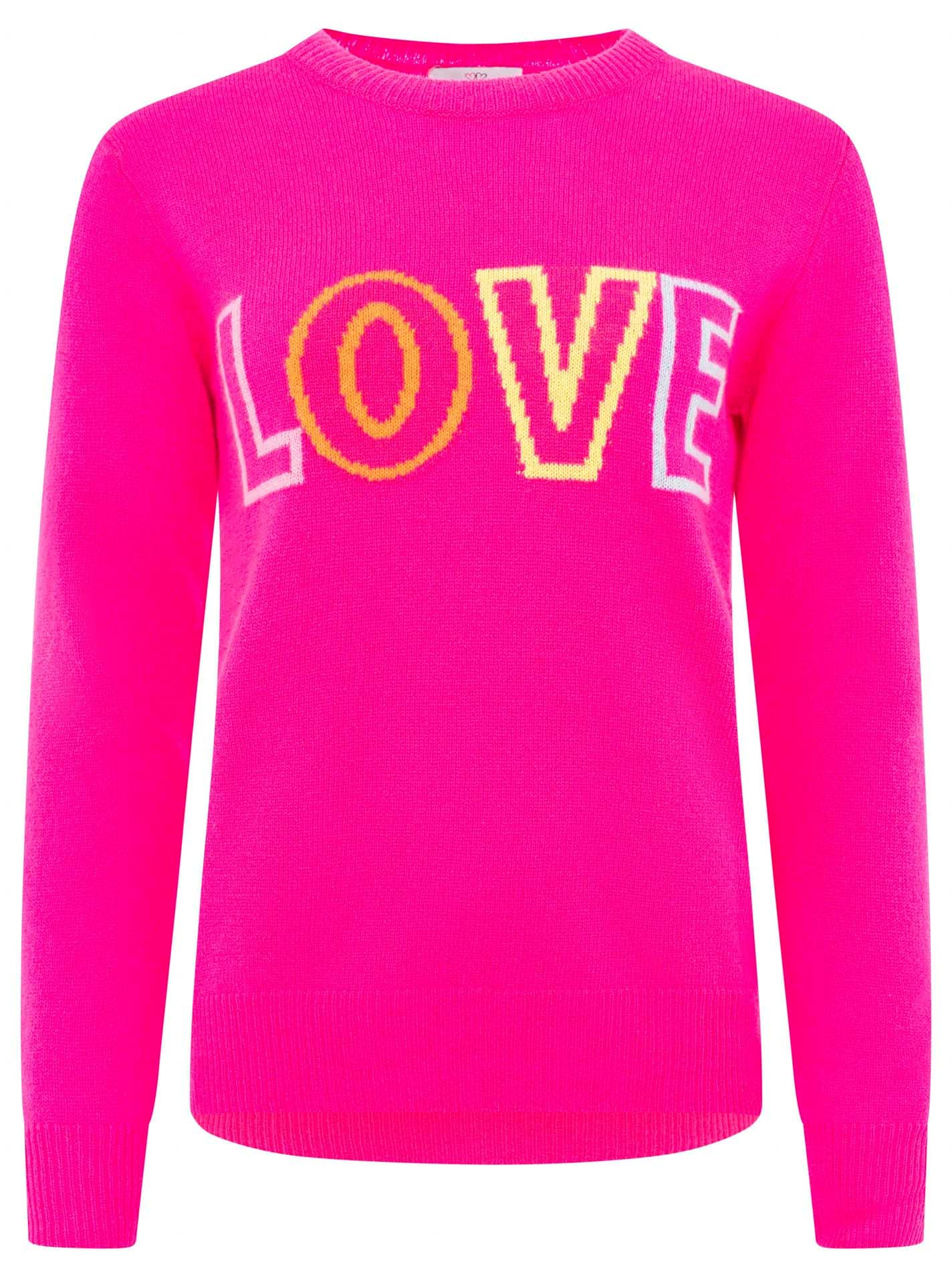 Zwillingsherz Pull en cachemire »"LOVE" wording« Rundhals, mit LOVE Aufschrift in Neonfarbe