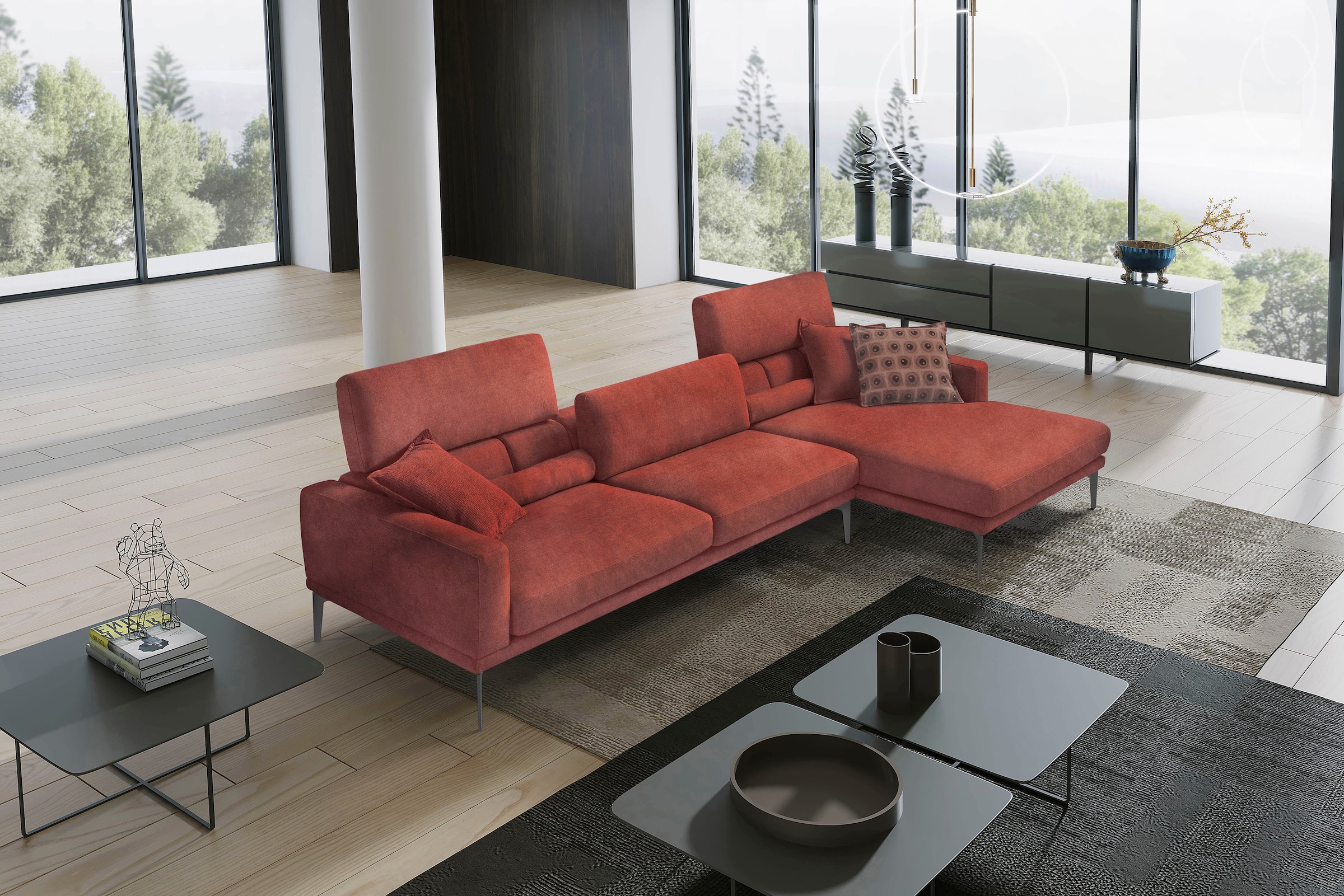 Egoitaliano Canapé d'angle »Masu, Design trifft sensationellen Sitzkomfort« inkl. 2 Kissenrollen, Rückenelemente manuell verstellbar, Metallfüsse