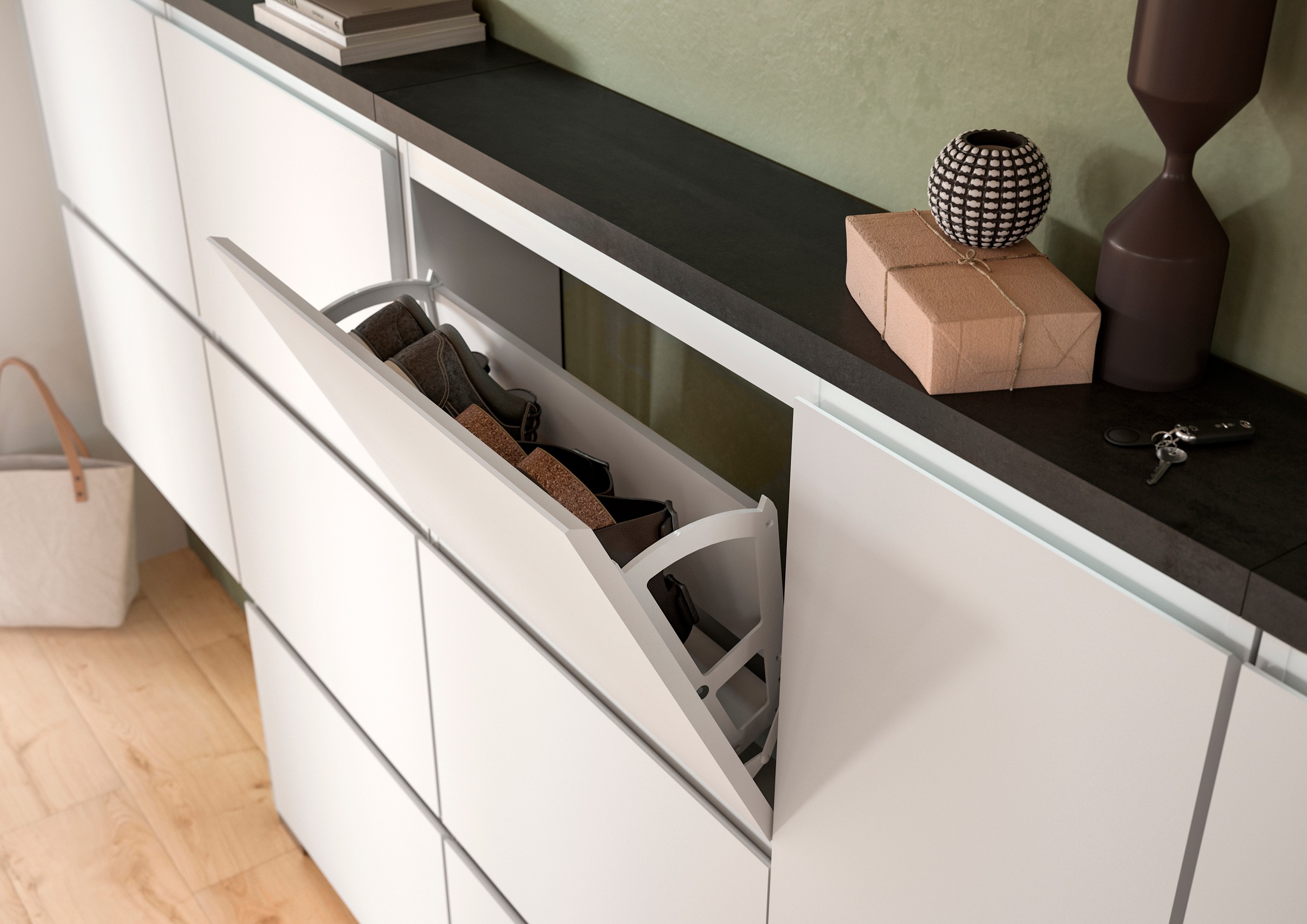 Home affaire Schuhschrank »Skoskap, Tiefe 27cm, 2 Klappen, 1 Schubkasten, Platz für 8 Schuhpaare« Schuhkipper, Schuhkommode, Schuhregal, Kommode, Anrichte