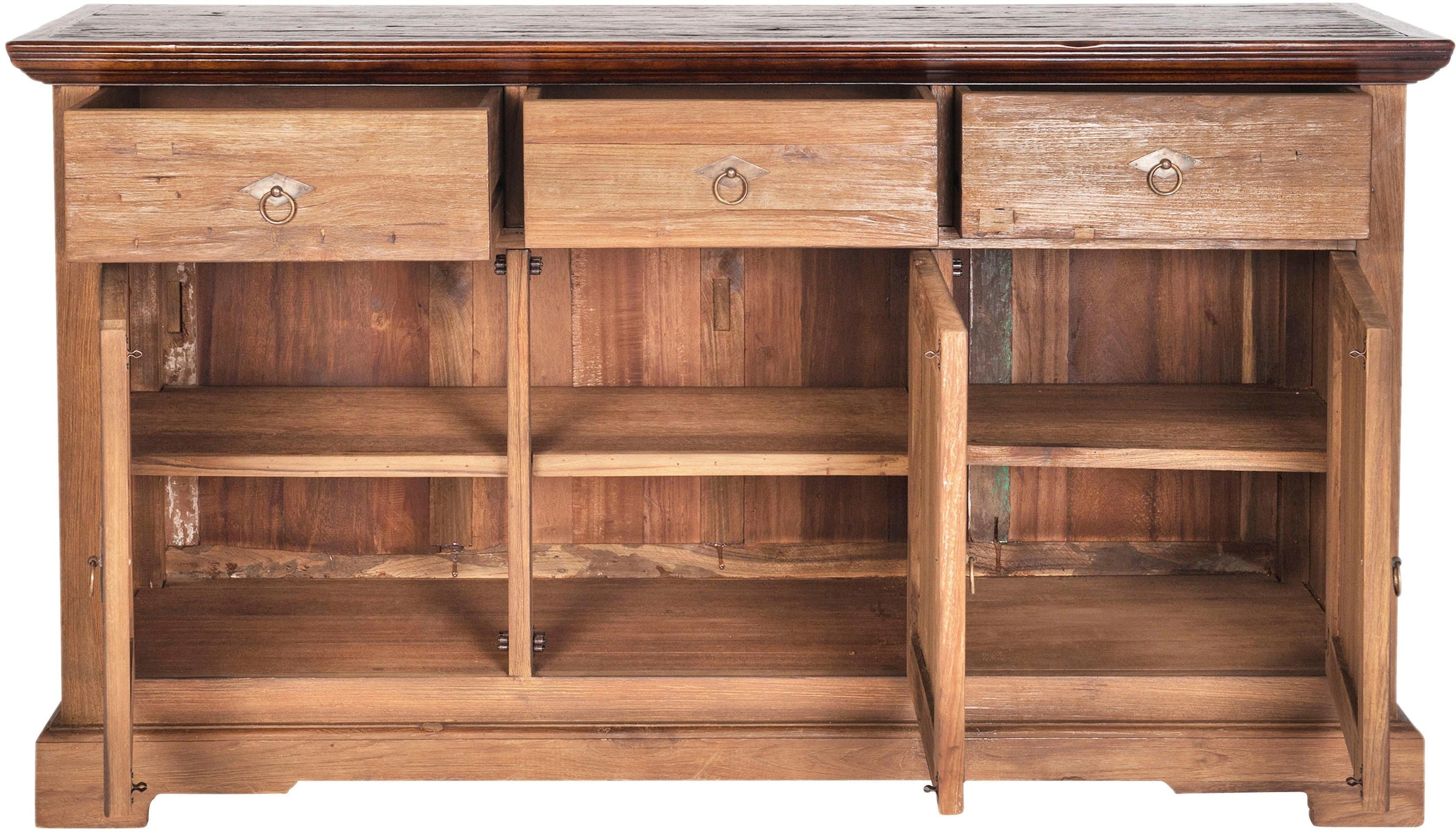 SIT Sideboard »Perth aus recyceltem Teakholz mit 3 Türen & 3 Schubladen« Massives Teakholz mit Stauraum und markanten Metallringen als Griffe