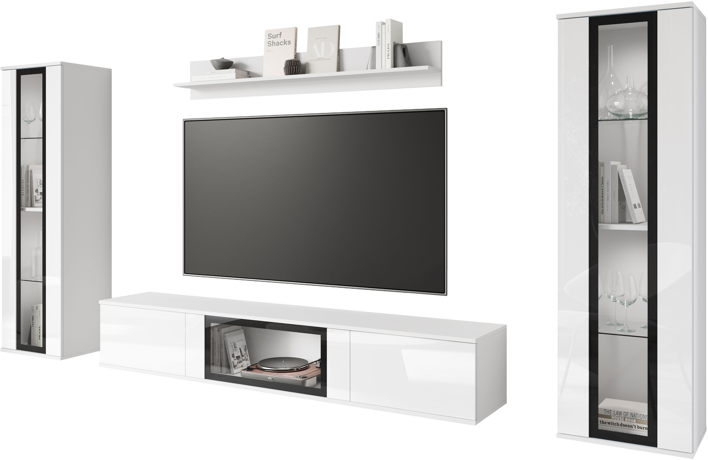 Home affaire Meuble mural »Caro, stehend und hängend montierbar« Ensemble complet, Vitrine avec charnière porte interchangeable gauche/droite, 4 cuis tlg.