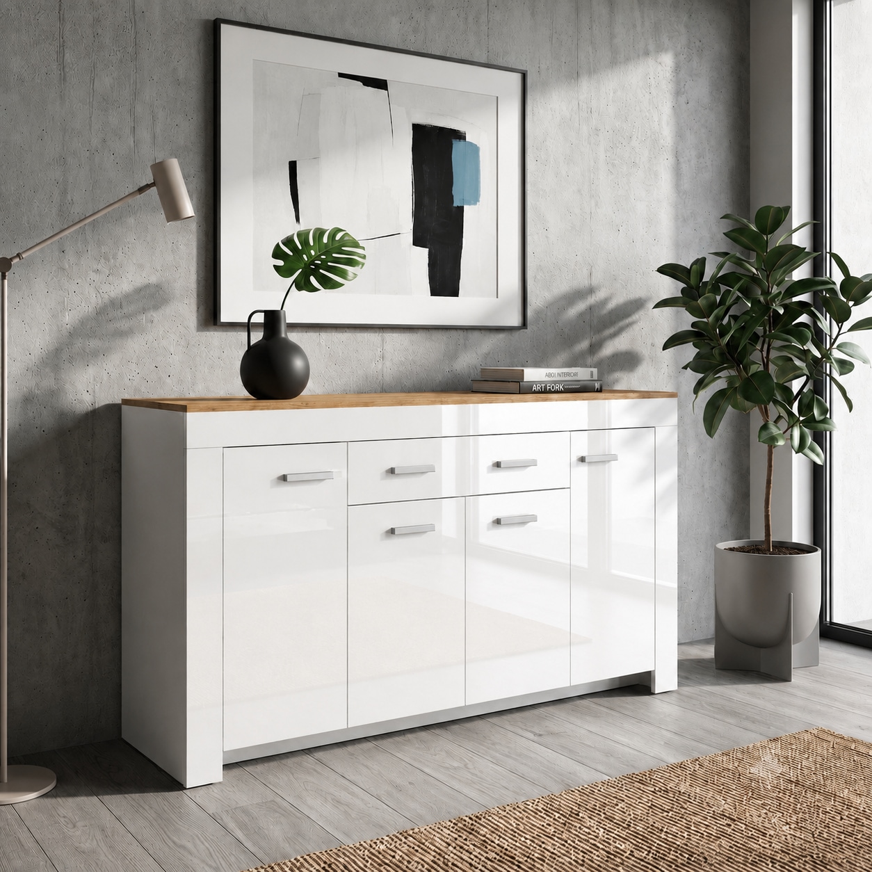 GOODproduct Kombikommode »Milan Sideboard, Highboard, Kommode, Schubladenkommode« Breite 190,4 cm, hochglänzende Fronten, 4 Türen, 1 Schublade