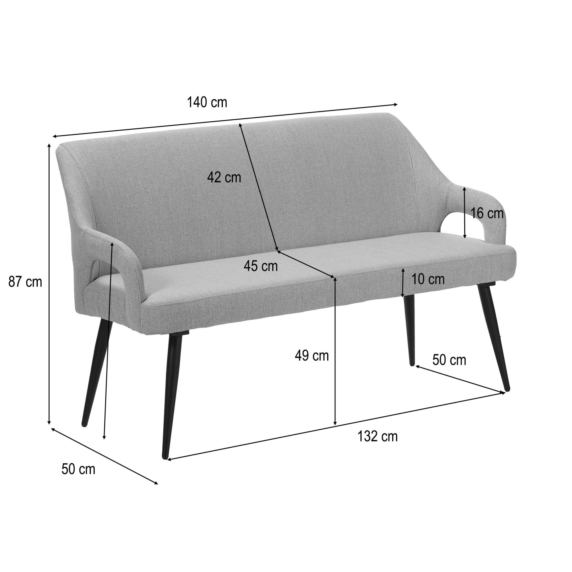 GOODproduct Banc de salle à manger »Darragh« schwarze Metallbeine, pflegeleichter Webstoff Bezug, Breite 140 cm