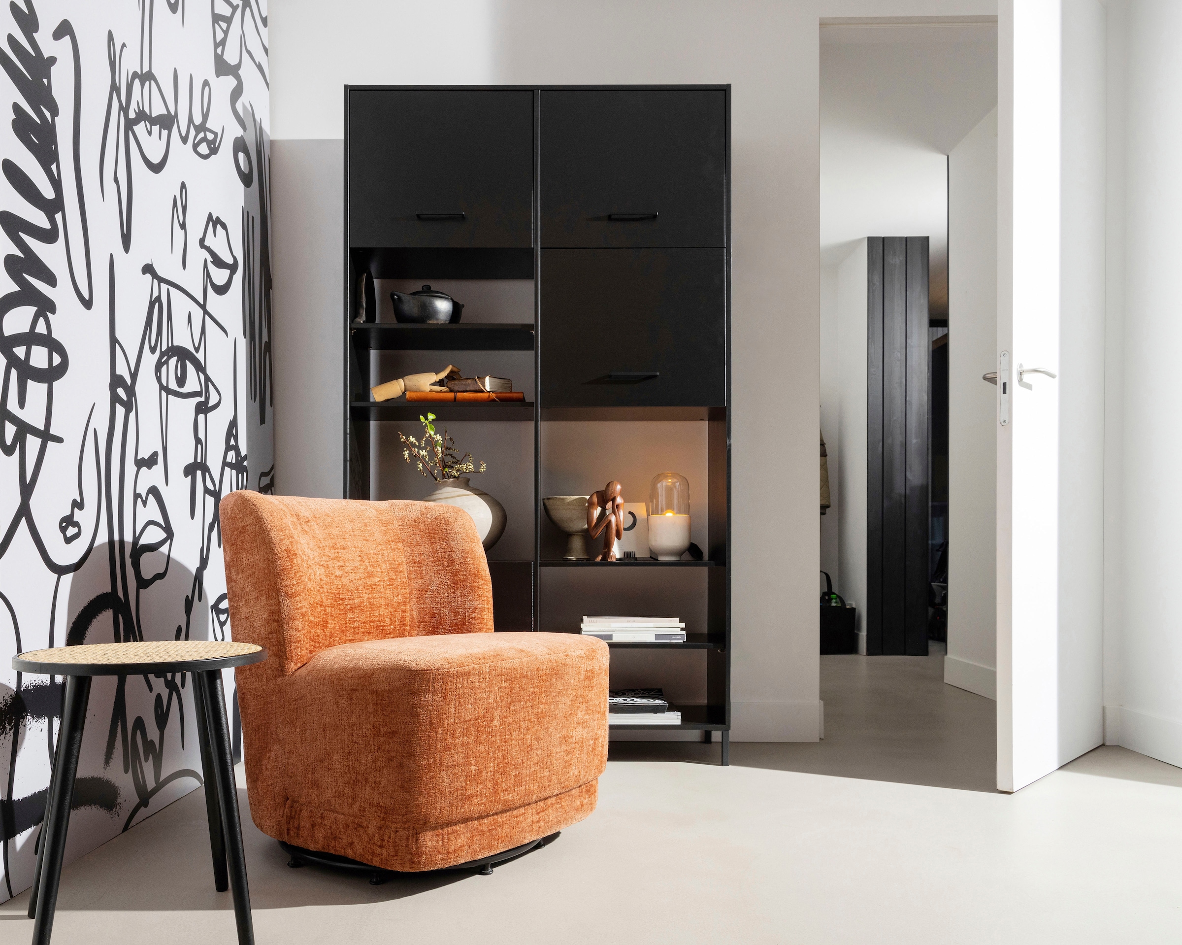 WOOOD Fauteuil pivotant »Atty mit struktur-Velvetbezug und Drehmechanismus B 74 x T 65 x H 75cm« Très haute résistance à l'usure, livré monté, capacité de charge 120 kg