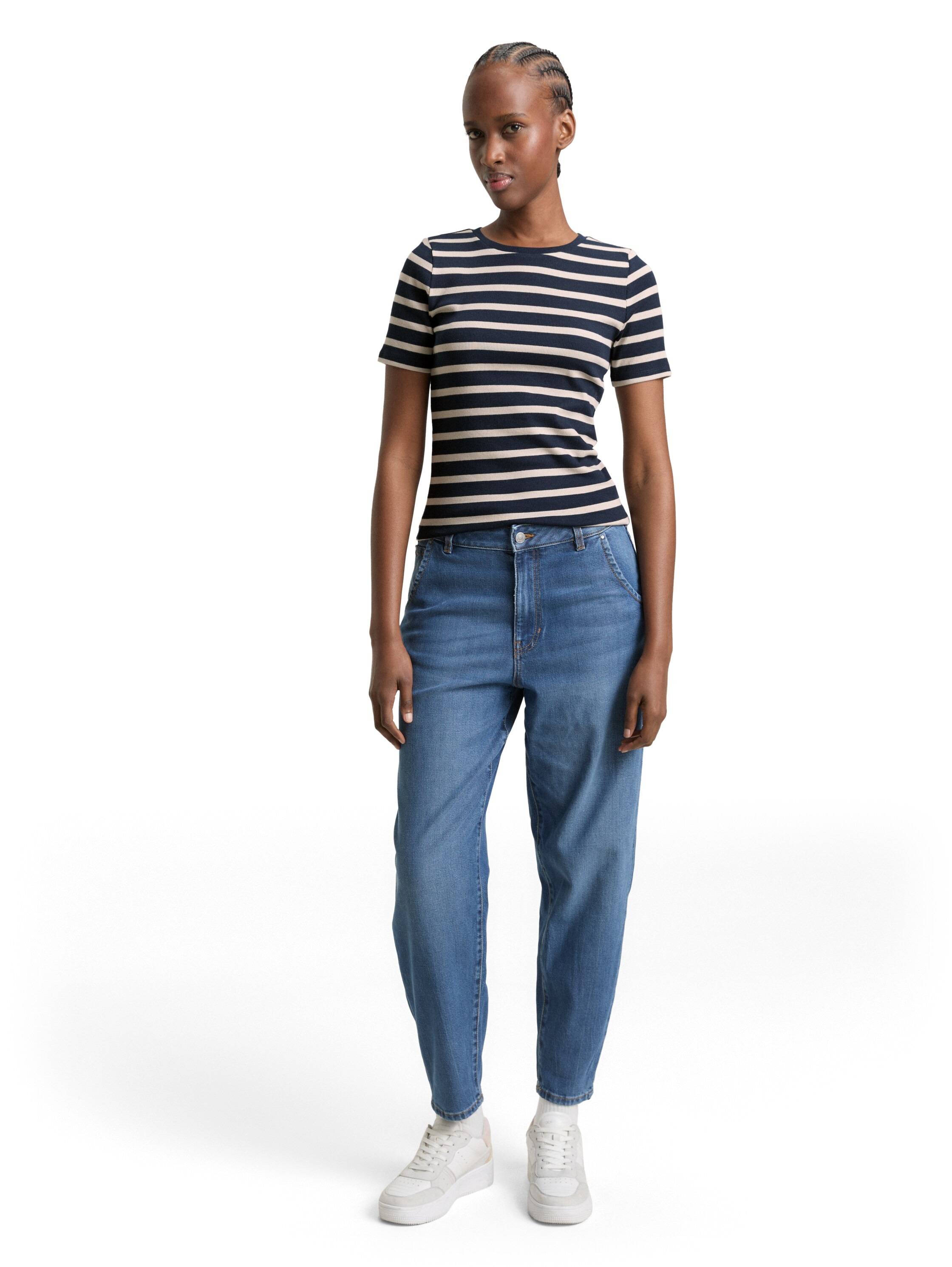 TOM TAILOR Denim Shirt à col rond gestreift, Fein-Ripp-Optik