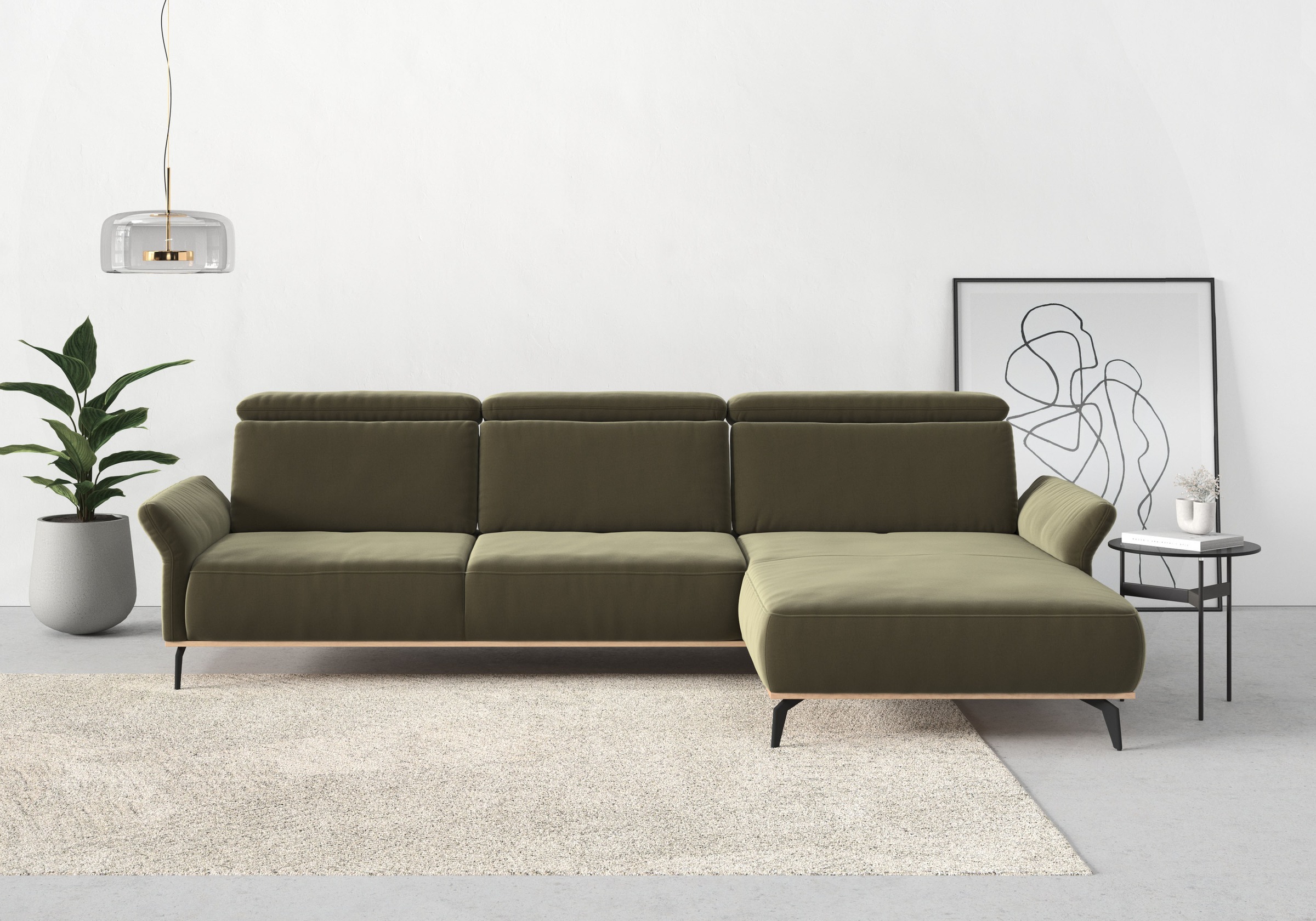 Home affaire Canapé d'angle »Fjord L-Form« massiv, wahlweise mit Armlehnfunktion, Kopf- Sitztiefenverstellung