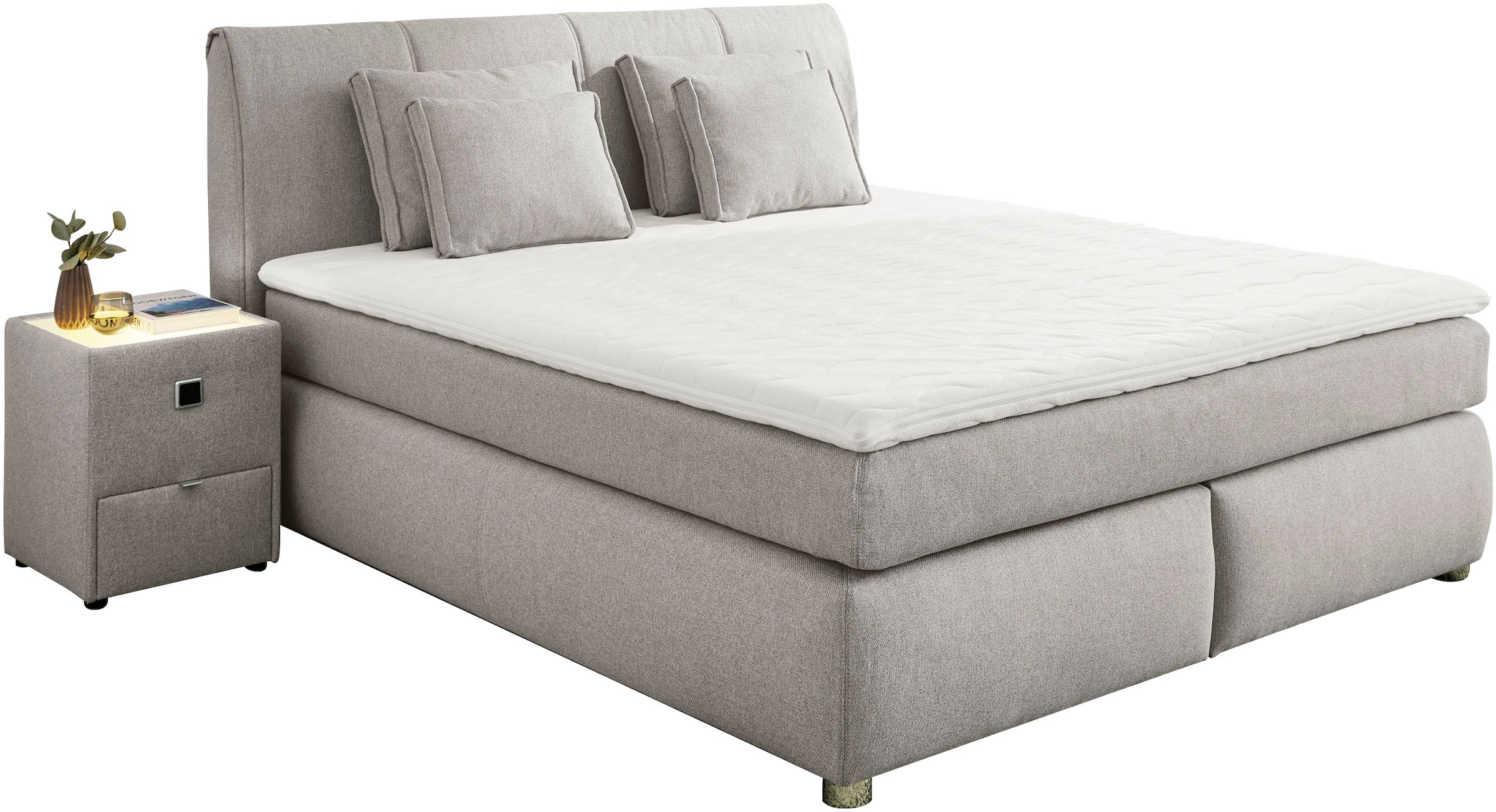 Jockenhöfer Gruppe Boxspringbett »CARLA, wahlweise mit Bettkasten, Inkl. Topper & 4 Kissen« wahlweise mit Chenille oder Webstoff bezogen, 160x200cm oder 180x200
