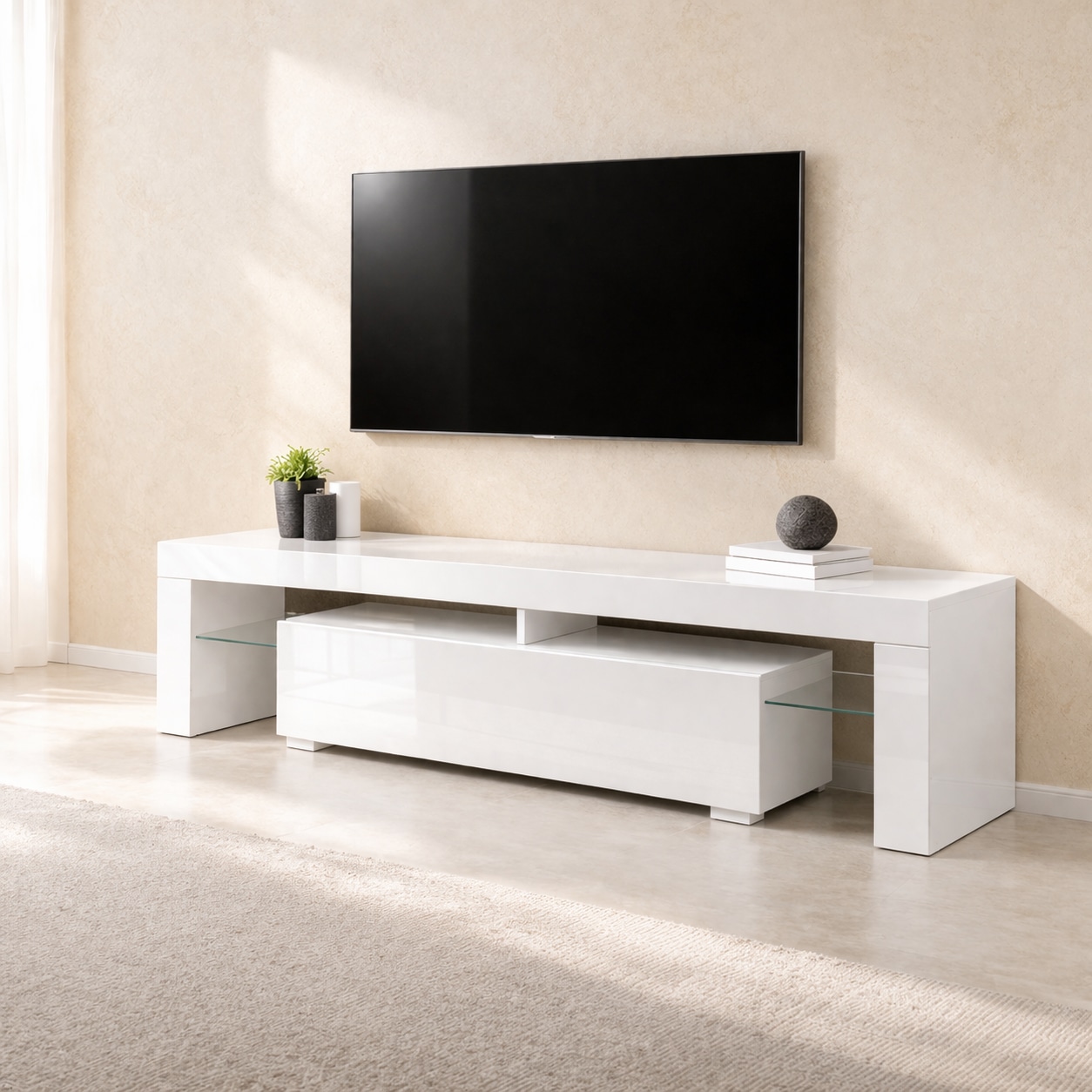 GOODproduct Table basse »MONICA, TV-Board, TV-Kommode, TV-Schrank, TV-Unterschrank, TV-Möbel« Modernes Hochglanz TV-Board in 2 Farben, grifflos mit Push-to-Open
