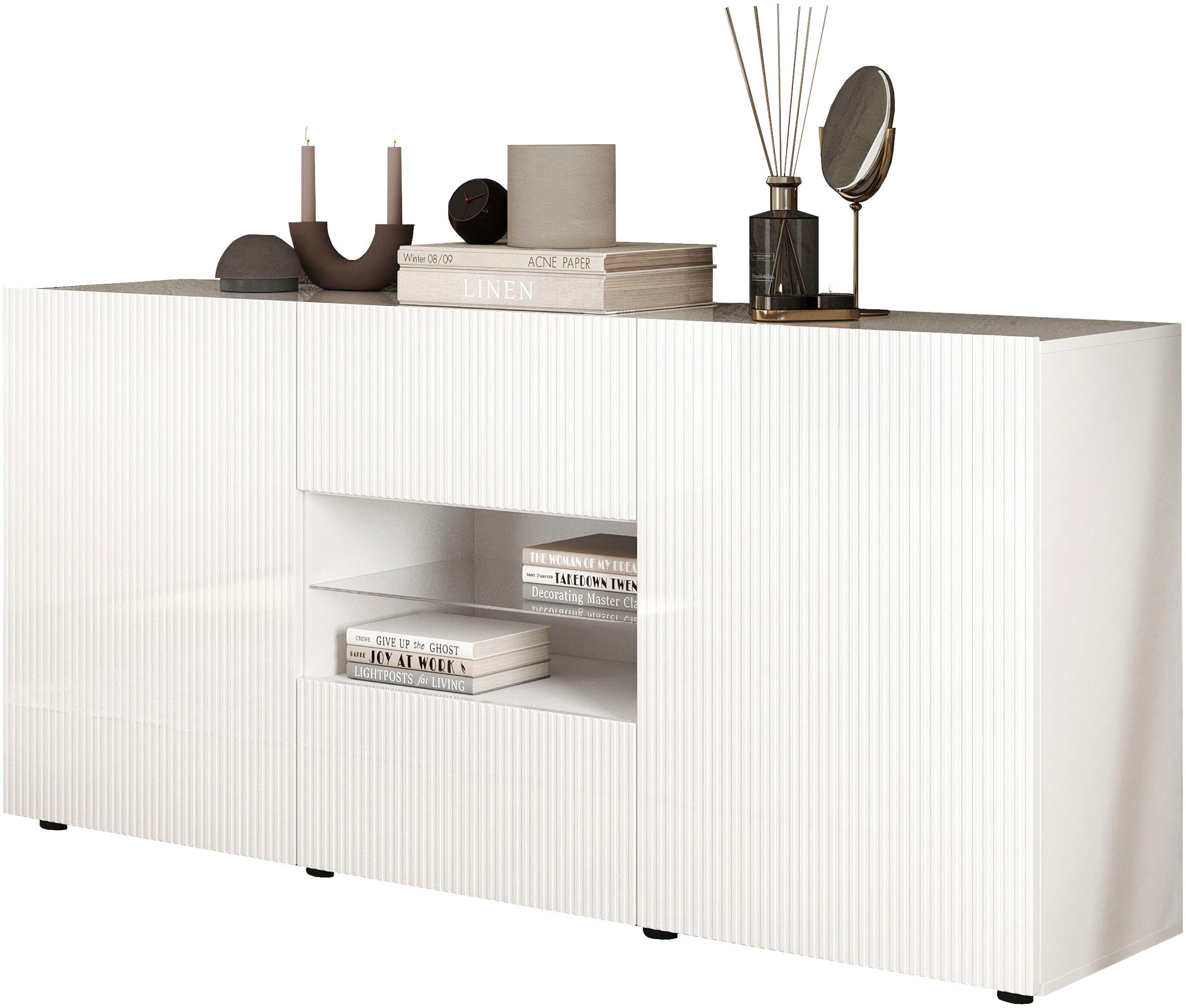 Home affaire Sideboard »Rio Breite 181 cm, Kommode mit 2 Türen u. 2 Schubkästen,« geriffelte MDF-Fronten, modern u. elegant, viel Stauraum
