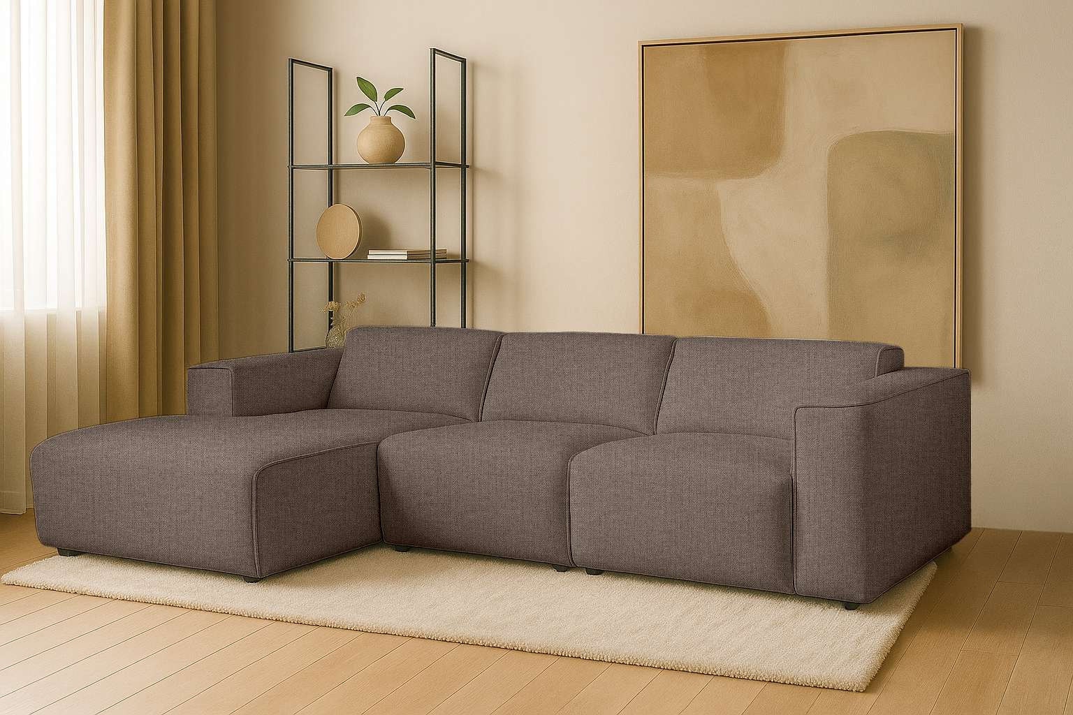 Home affaire Canapé d'angle »Noord mit Kedernaht, Breite 281 cm, L-Form« Velours côtelé, structure, tissu tissé, avec suspension ondulée, cadre en bois massif