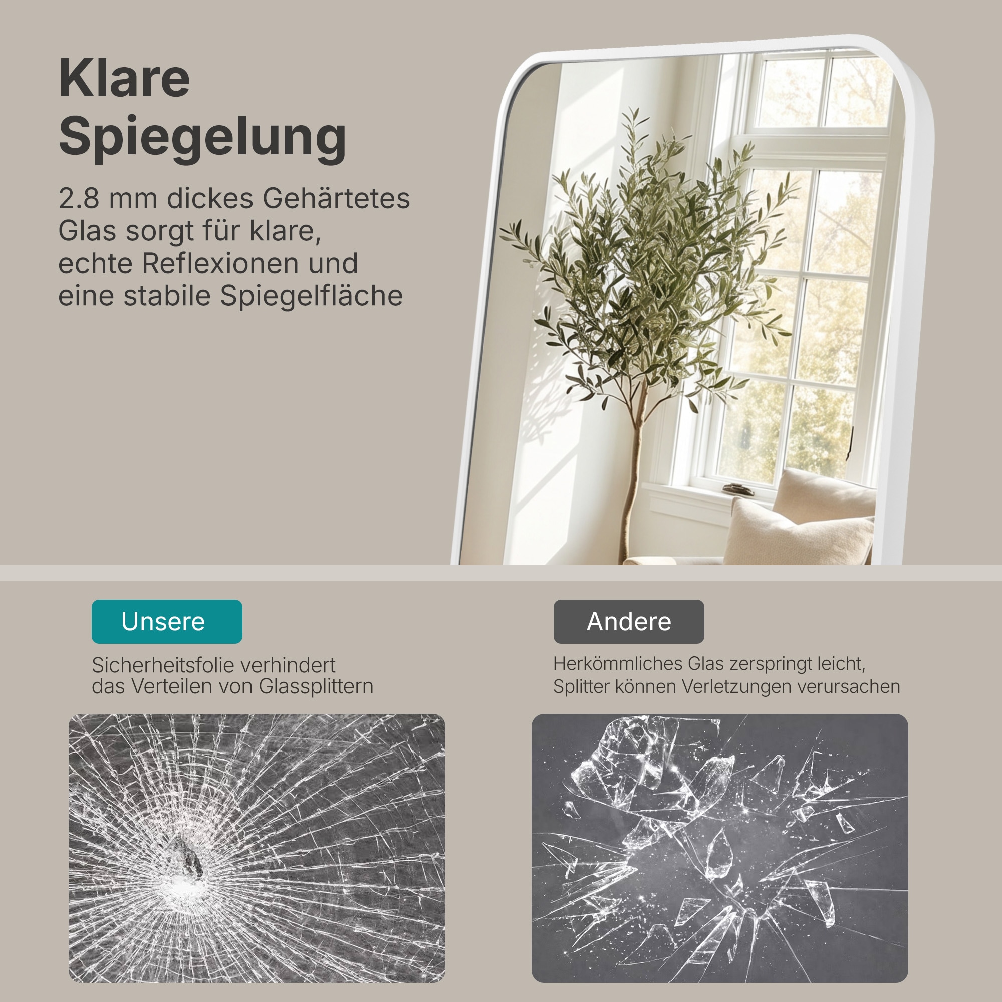 GOODproduct Miroir »Standspiegel Addrik, wahlweise in 2 Grössen 150x40cm oder 160x50cm« miroir corps entier avec verre de sécurité, en différentes couleurs