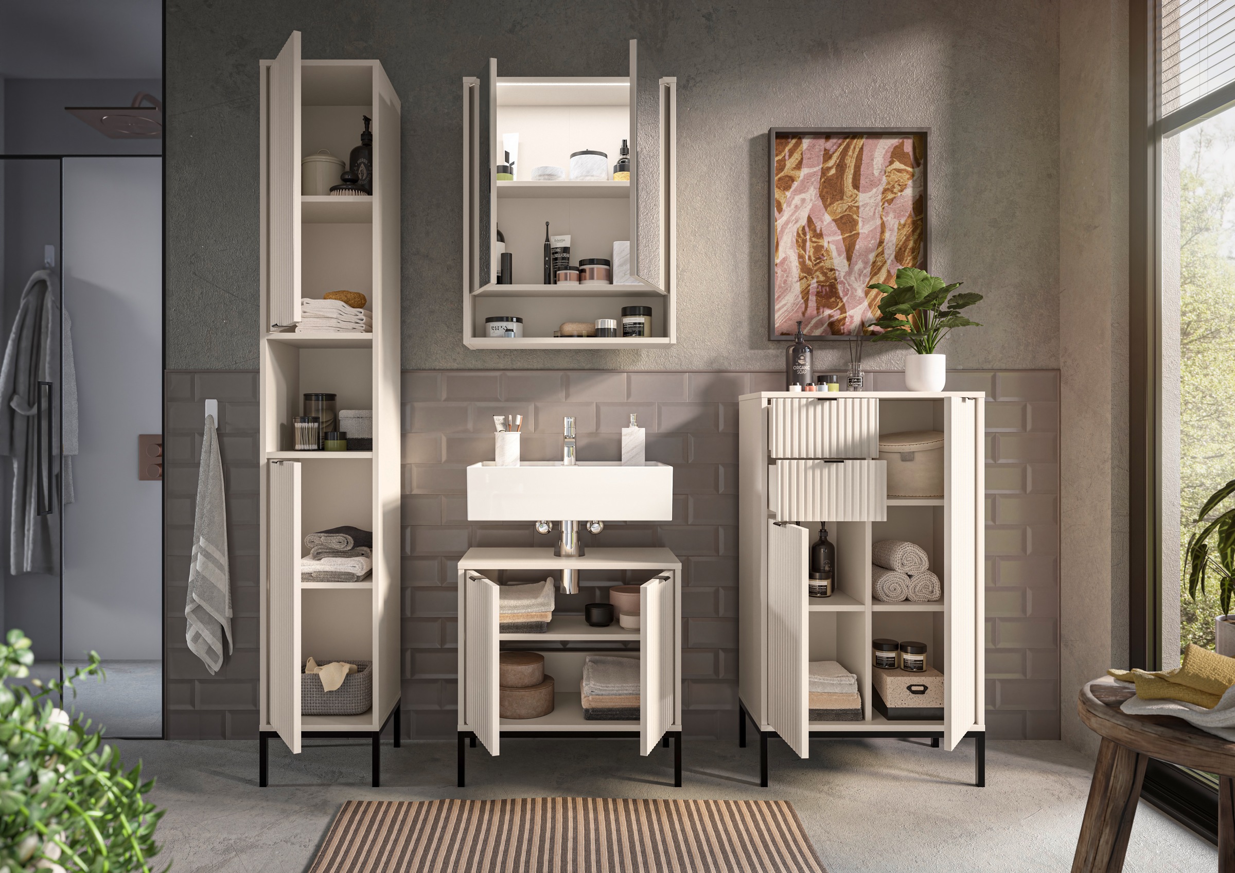 BASIC by Balculina Midischrank »Lucera Midischrank, Badezimmerschrank BxHxT 60x106x32« 1 Stk. tlg. Breite 60 cm, Tür L/R montierbar