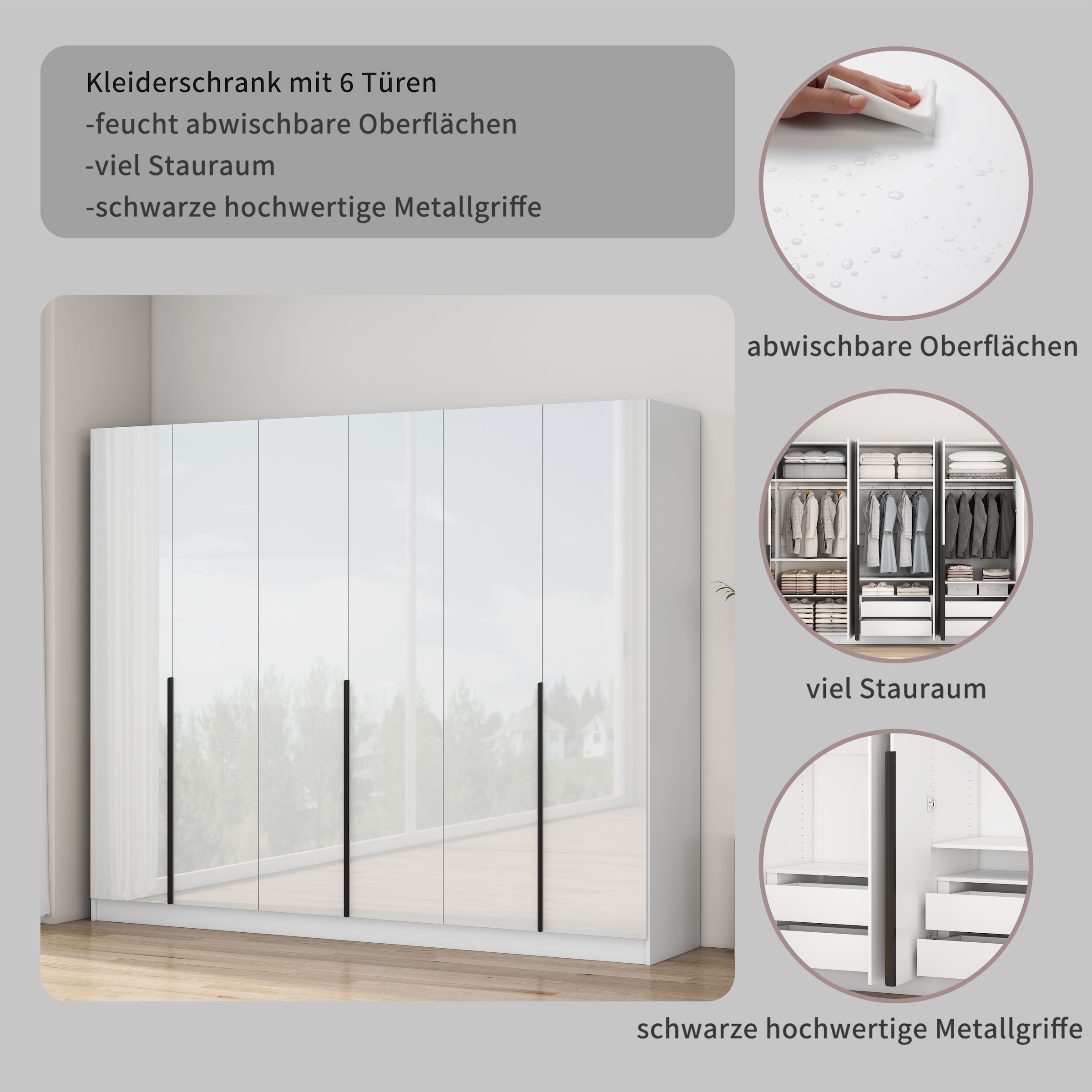 GOODproduct Kleiderschrank »Annor Schlafzimmerschrank Breite 242cm hochglanz Schrank Garderobe« Drehtürenschrank mit perfekter Innenausstattung - elegante Türgriffe