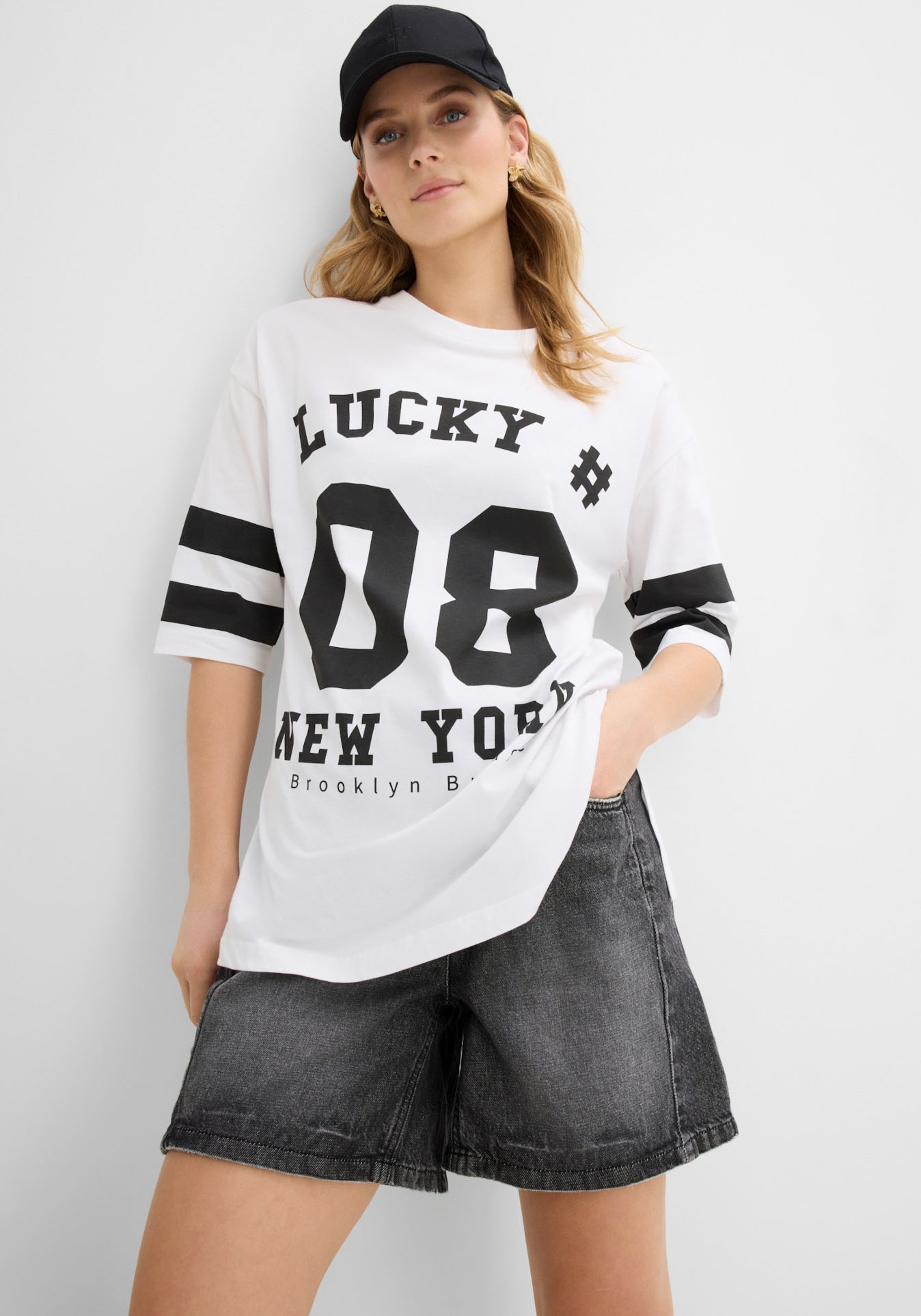 bonprix T-shirt oversize »Oversize-Shirt aus reiner Baumwolle« Coupe oversize, manches mi-longues, en coton pur