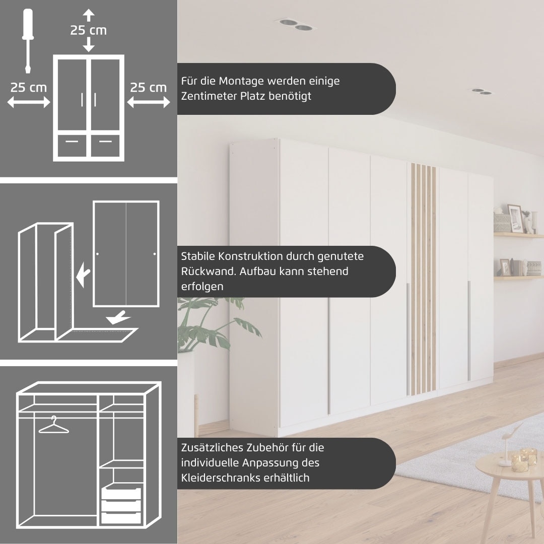 rauch Armoire à portes battantes »Kleiderschrank Schrank Garderobe Wäscheschrank Schlafzimmer LAMELLA« Breiten 181/226/271 cm in 3 Ausstattungen BASIC/CLASSIC/PREMIUM,  elegante Lamellen-Auflage in 3D Akustikpaneel Optik MADE IN GERMANY