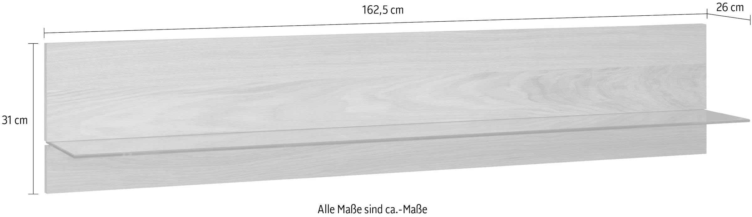 Home affaire Étagère murale »Wandregal B:162,5 cm, mit Glasablageboden, Korpus eiche furnier« 1 cuis tlg. individuell in den verschiedensten Wohnbereichen einsetzbar.