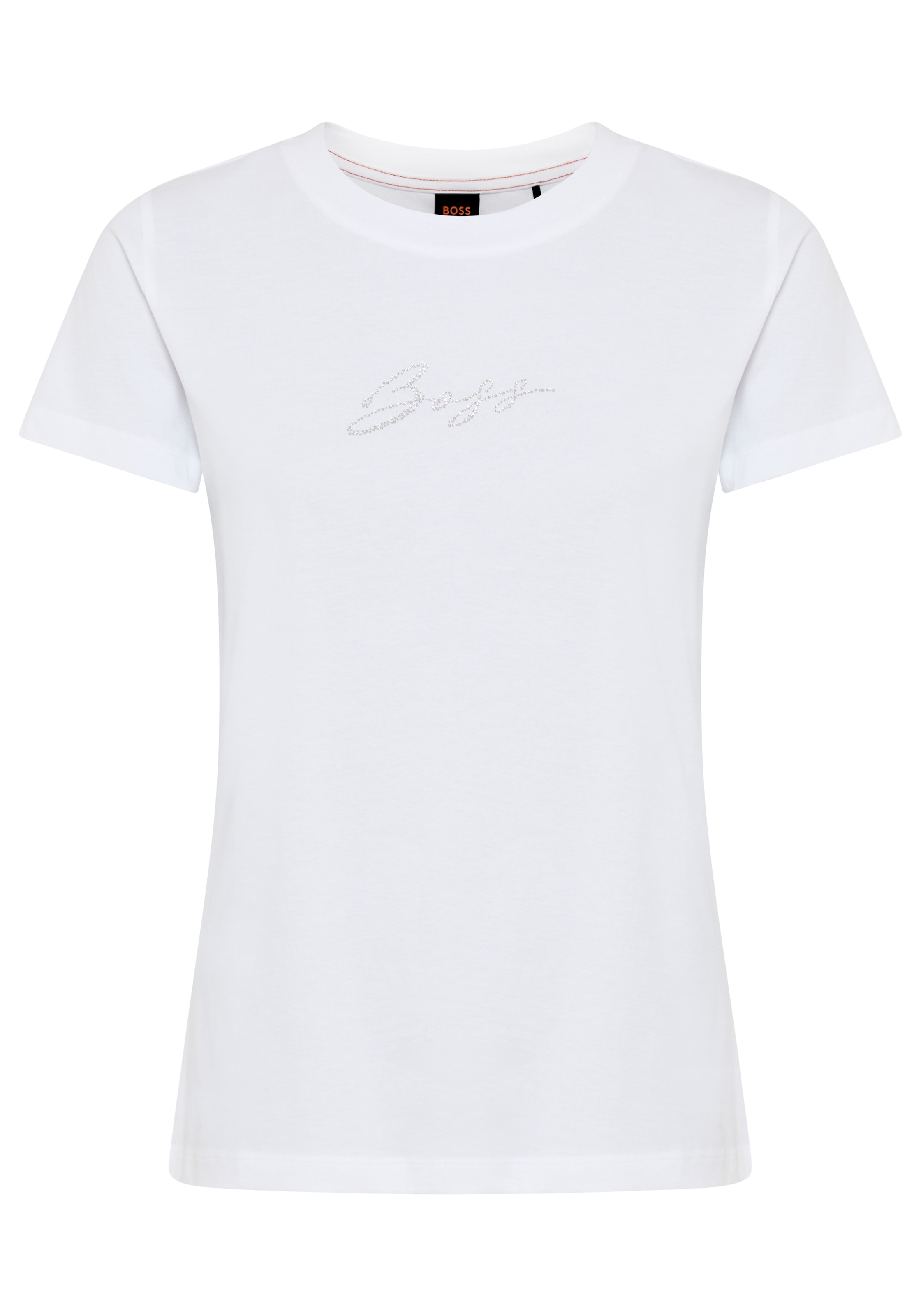 BOSS ORANGE T-shirt »Esogo_MA_crystal Premium Damenmode« mit glitzer Logoschriftzug