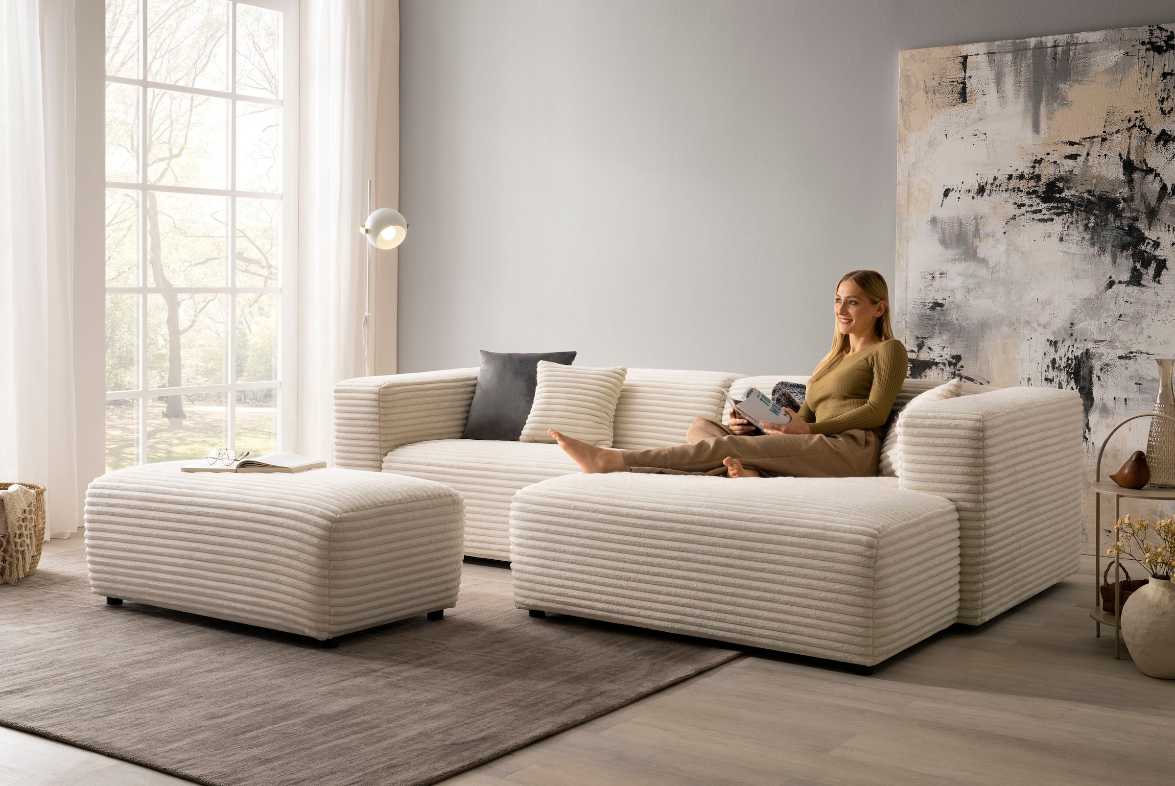 Home affaire Polsterecke »BAKELS, Ecksofa-Set mit Hocker, L-Form mit Schlaffunktion« Ecksofa-Set (incl. Hocker) im trendigen Megacord