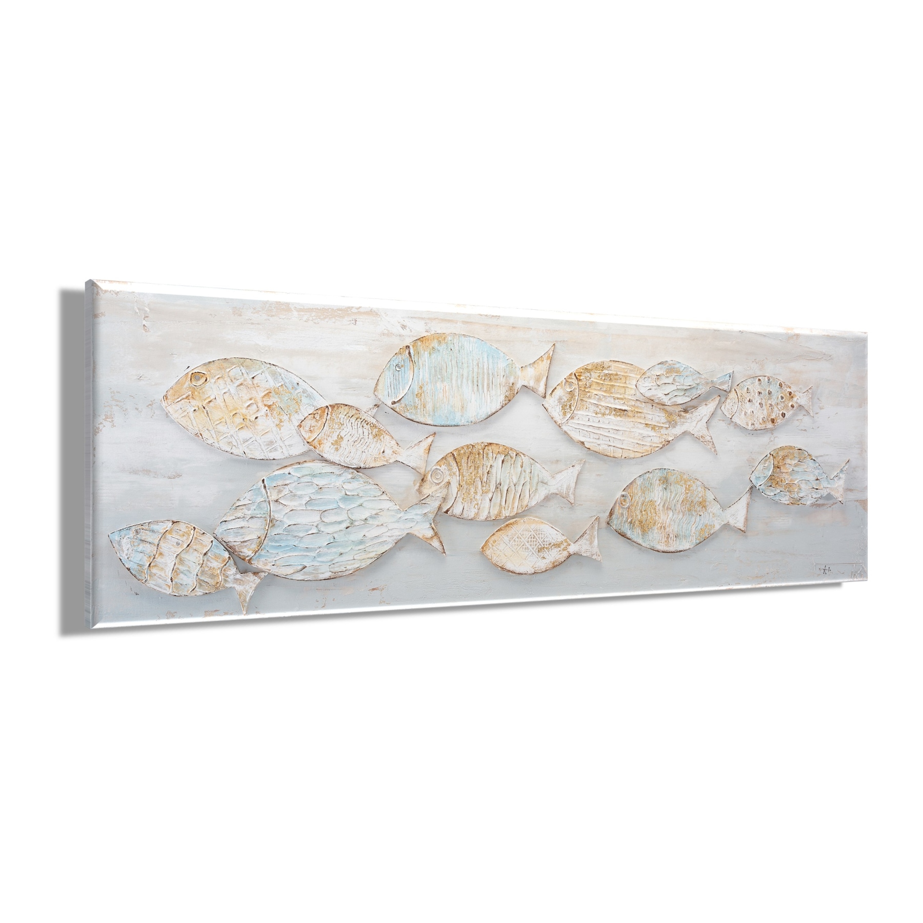 Bönninghoff Peinture à l'huile »handarbeit FISCHE 40x120 cm – Wandbild Kunst Deko modern« Mer | Poisson | Poisson et fruits de mer 1 cuis tlg. fabriqué à la main, chaque image est unique