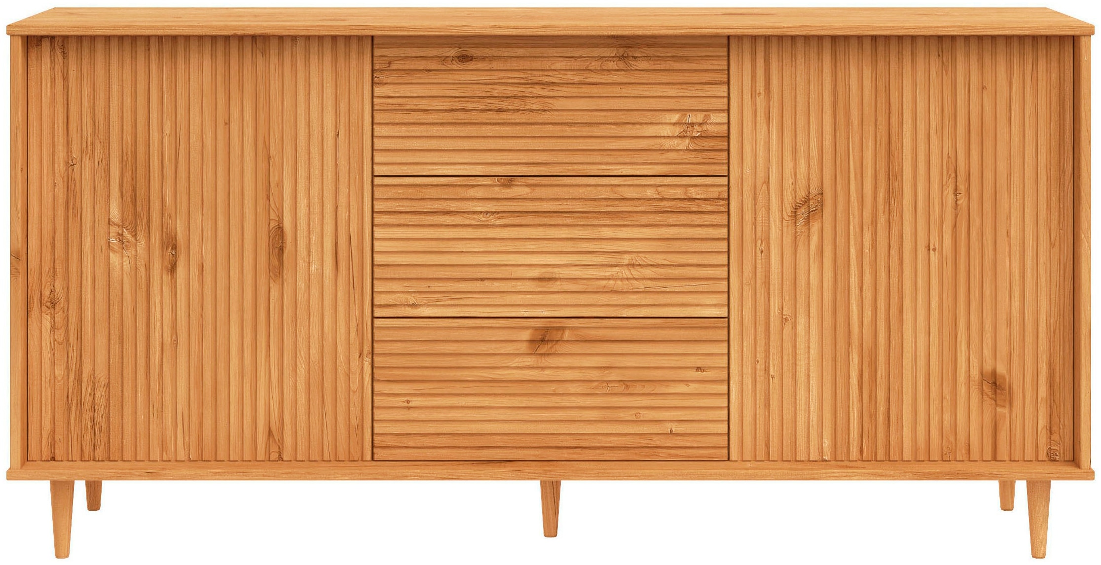 GOODproduct Sideboard »Malmedy  Front mit gefrästen Rillen« Kommode aus massivem Kiefernholz, Push-to-open, Breite 160 cm