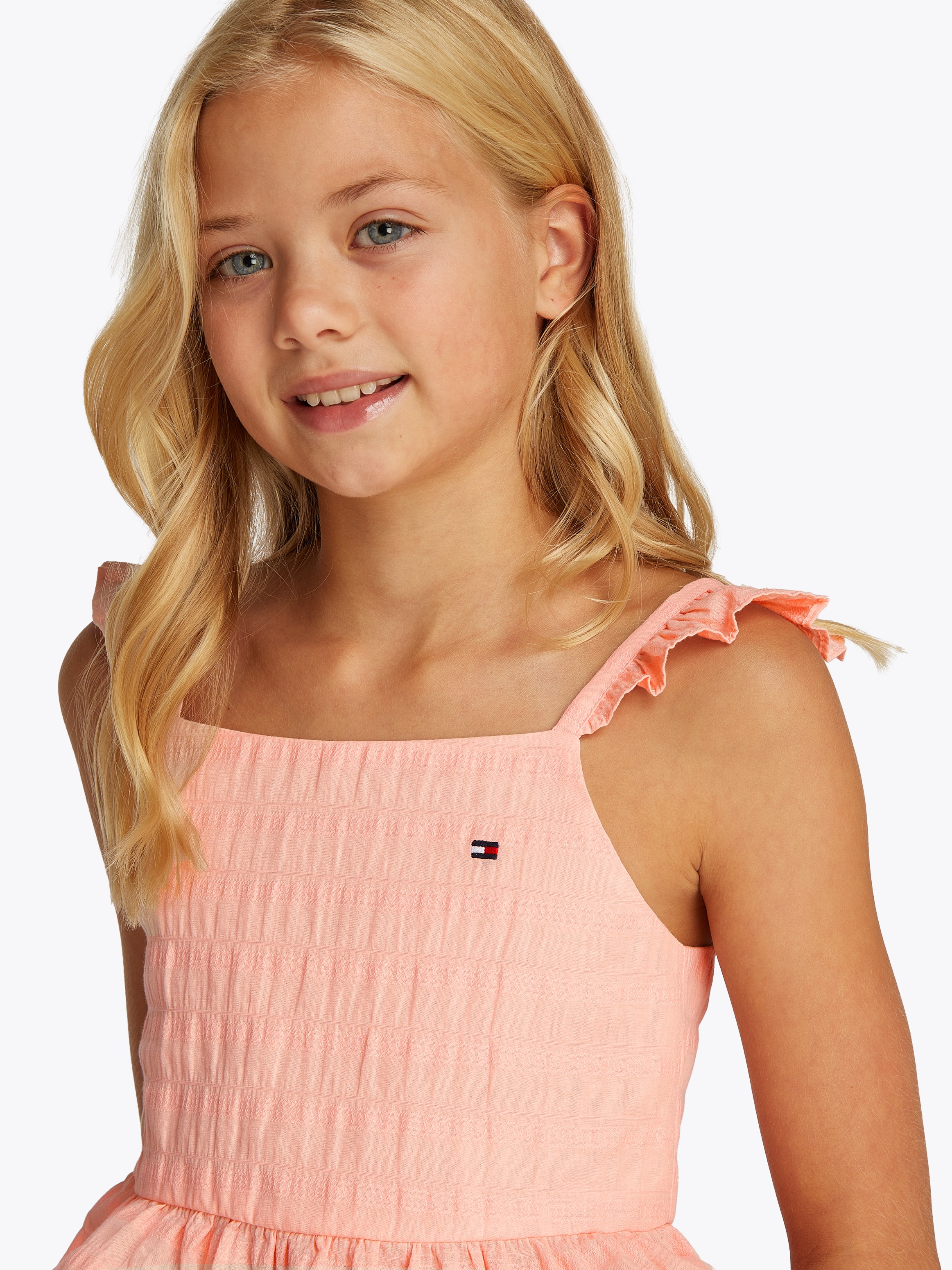 Tommy Hilfiger Trägertop »TEXTURED COTTON TOP SLVLS« mit Stickerei, mit Rüschen